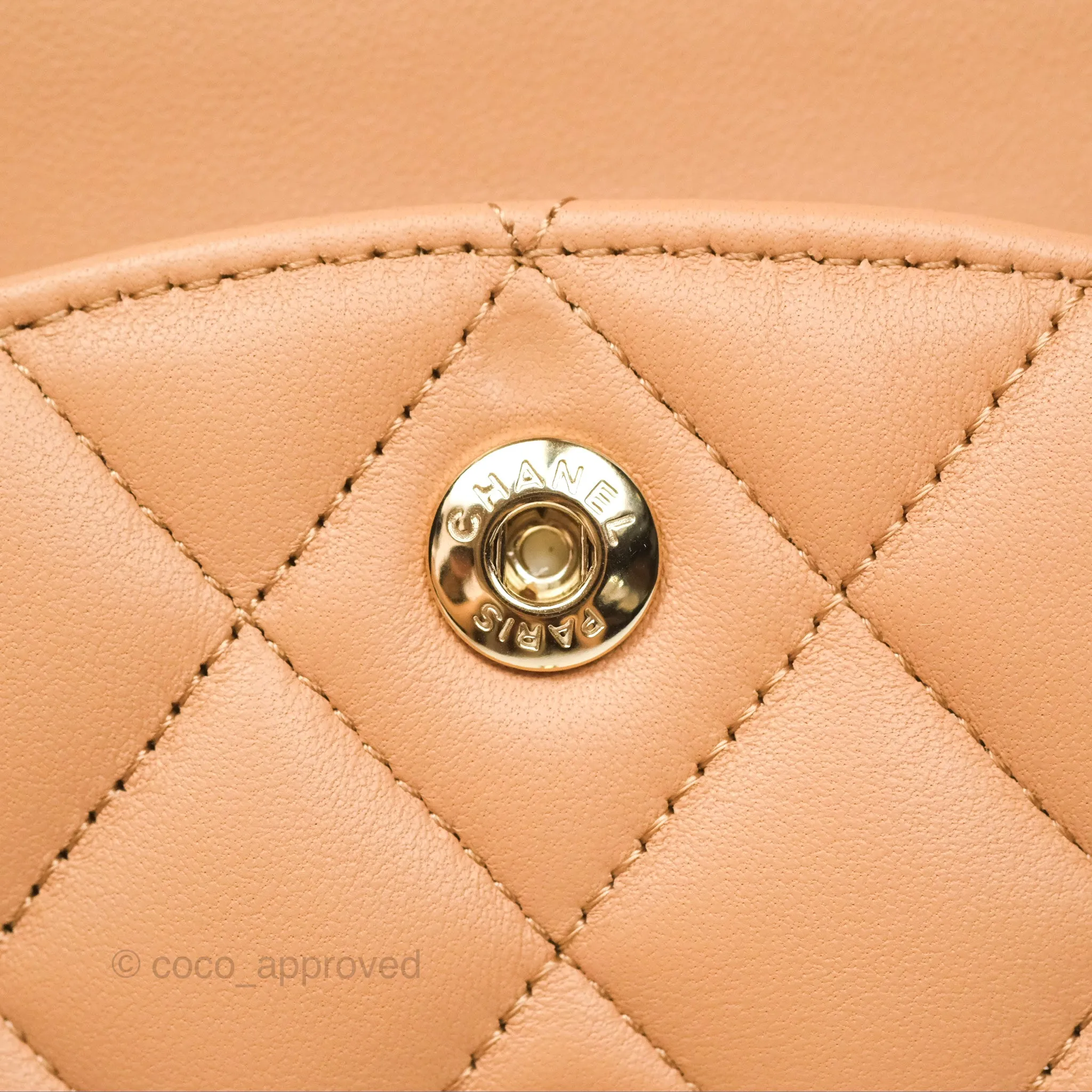 Chanel Small Classic Quilted Flap Beige Lambskin Gold Hardware 23K