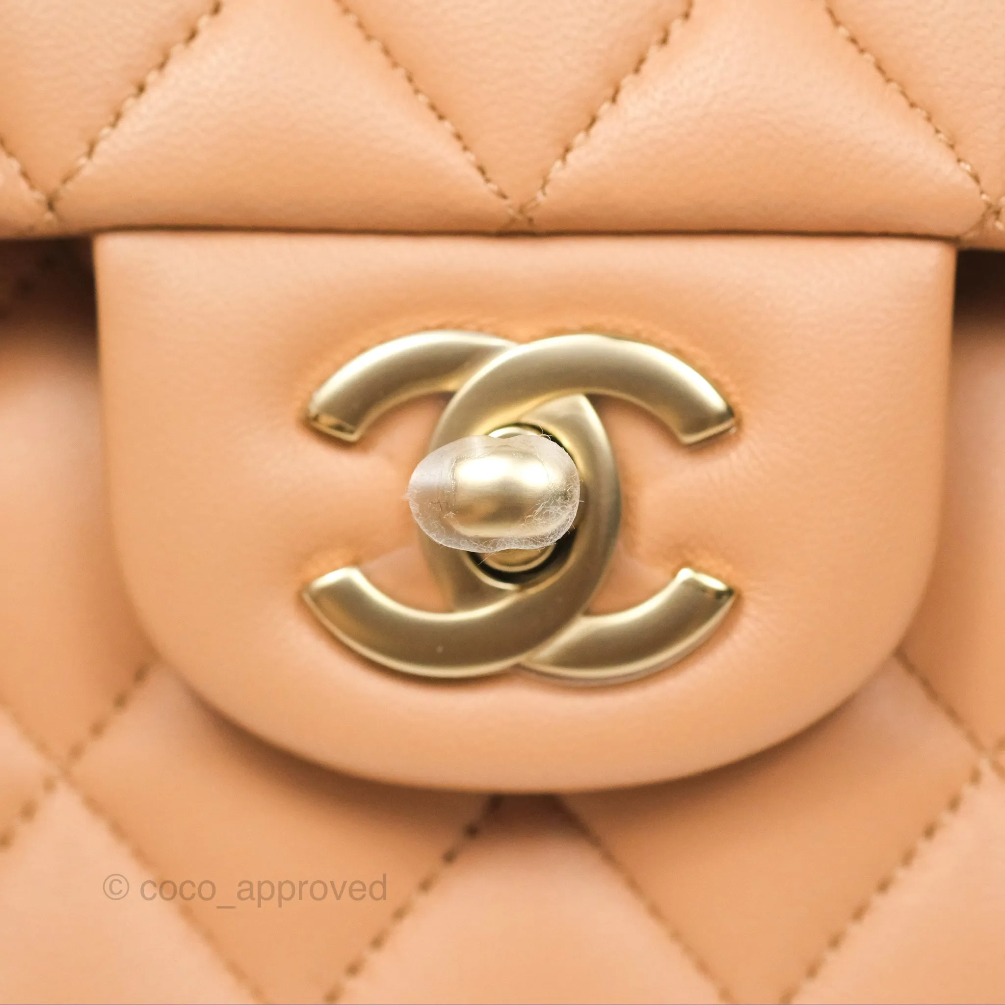 Chanel Small Classic Quilted Flap Beige Lambskin Gold Hardware 23K
