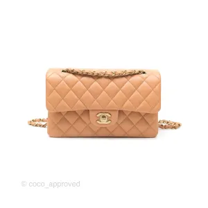 Chanel Small Classic Quilted Flap Beige Lambskin Gold Hardware 23K