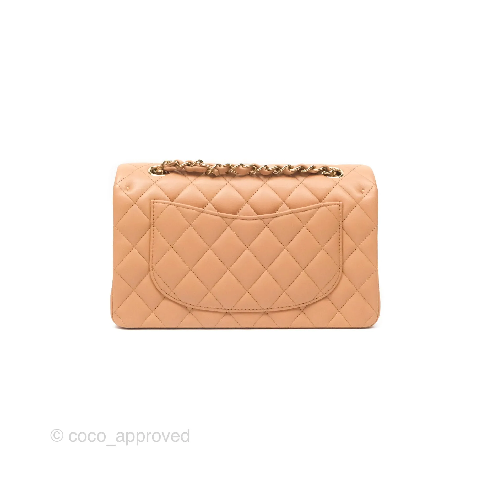 Chanel Small Classic Quilted Flap Beige Lambskin Gold Hardware 23K