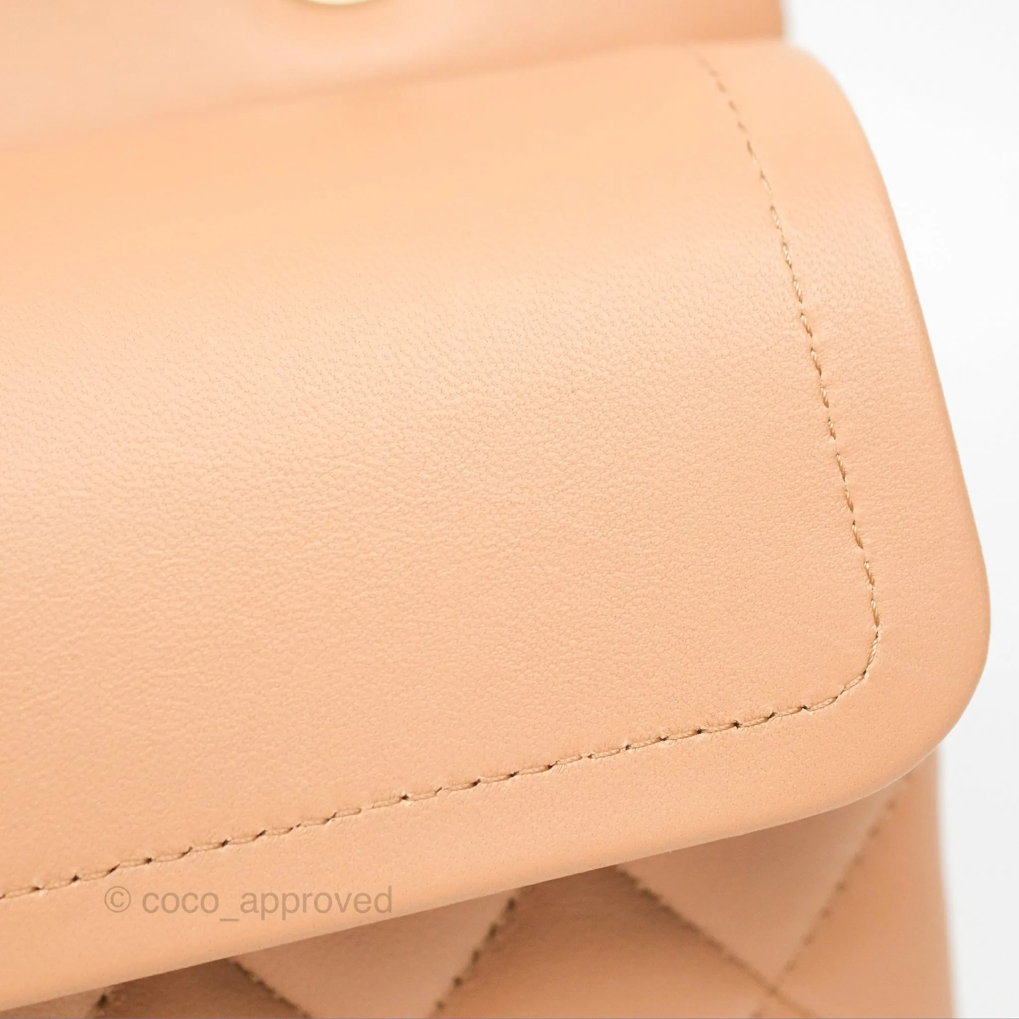Chanel Small Classic Quilted Flap Beige Lambskin Gold Hardware 23K