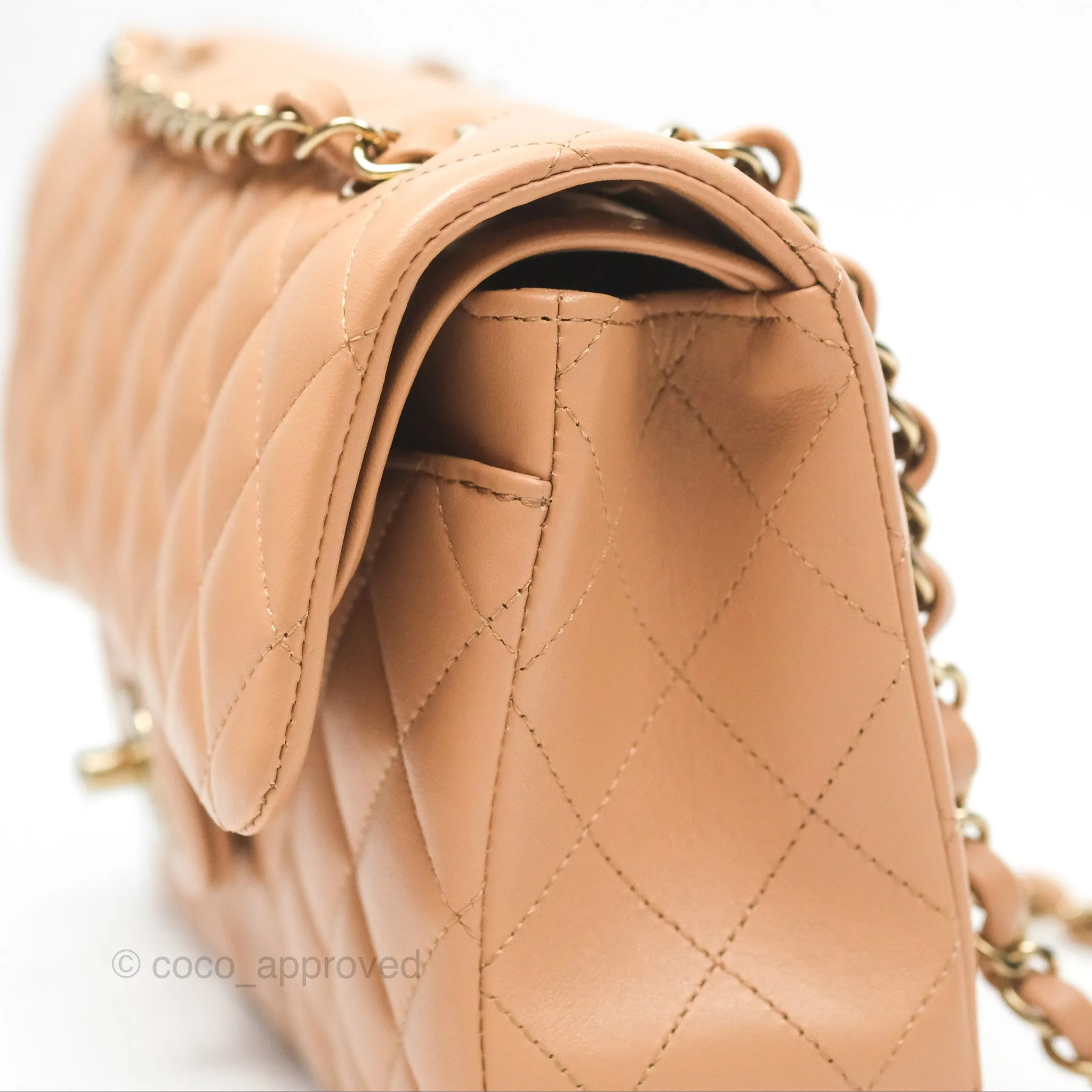 Chanel Small Classic Quilted Flap Beige Lambskin Gold Hardware 23K