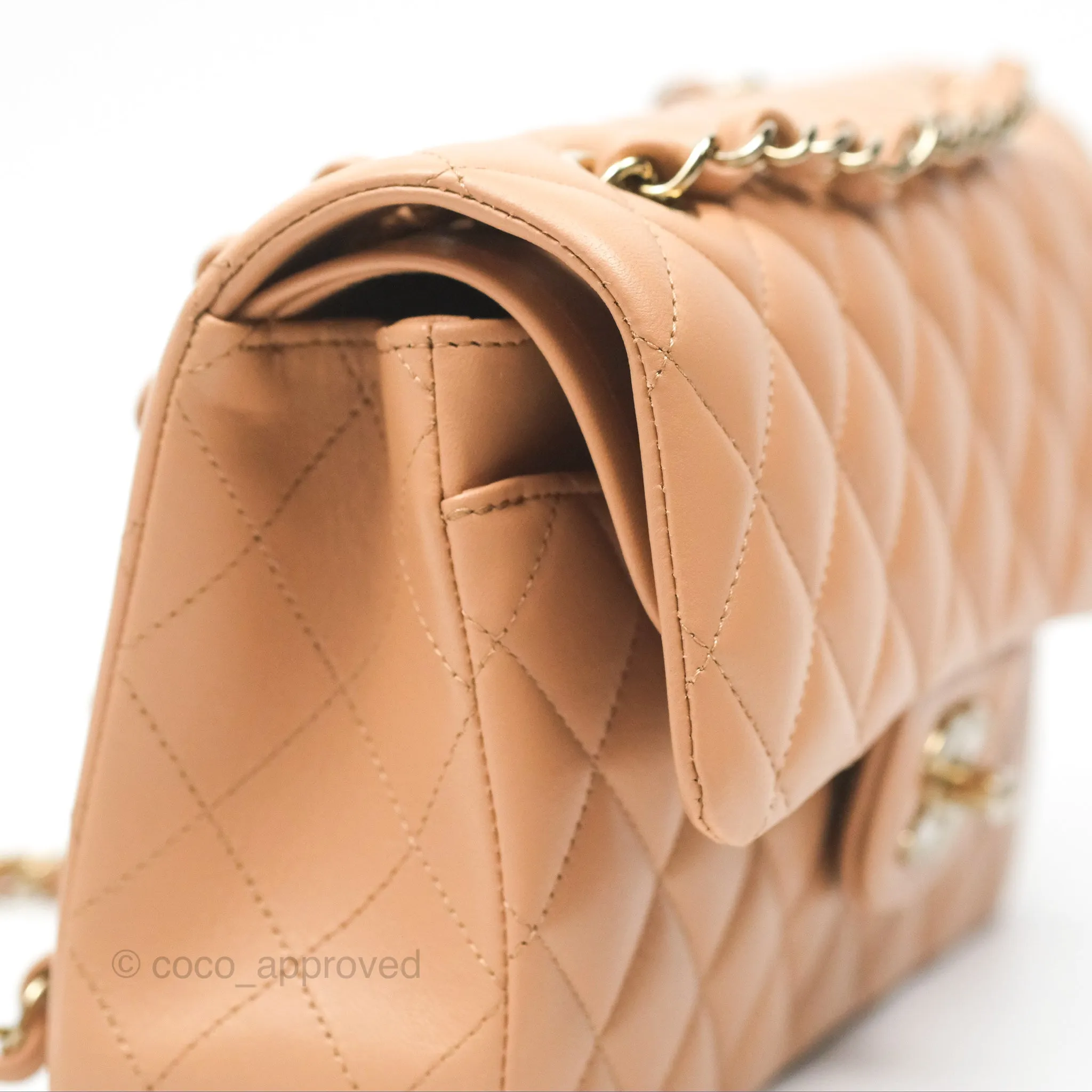 Chanel Small Classic Quilted Flap Beige Lambskin Gold Hardware 23K