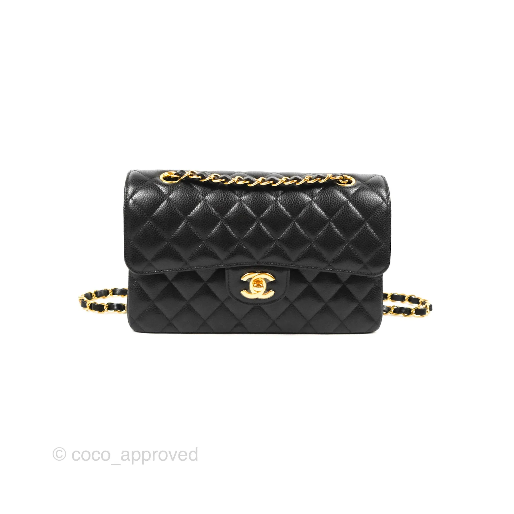 Chanel Small Classic Quilted Flap Black Caviar Gold Hardware
