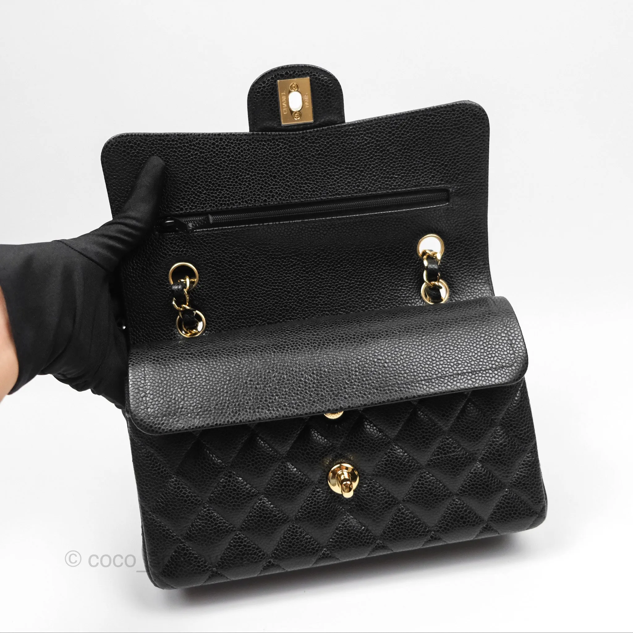 Chanel Small Classic Quilted Flap Black Caviar Gold Hardware