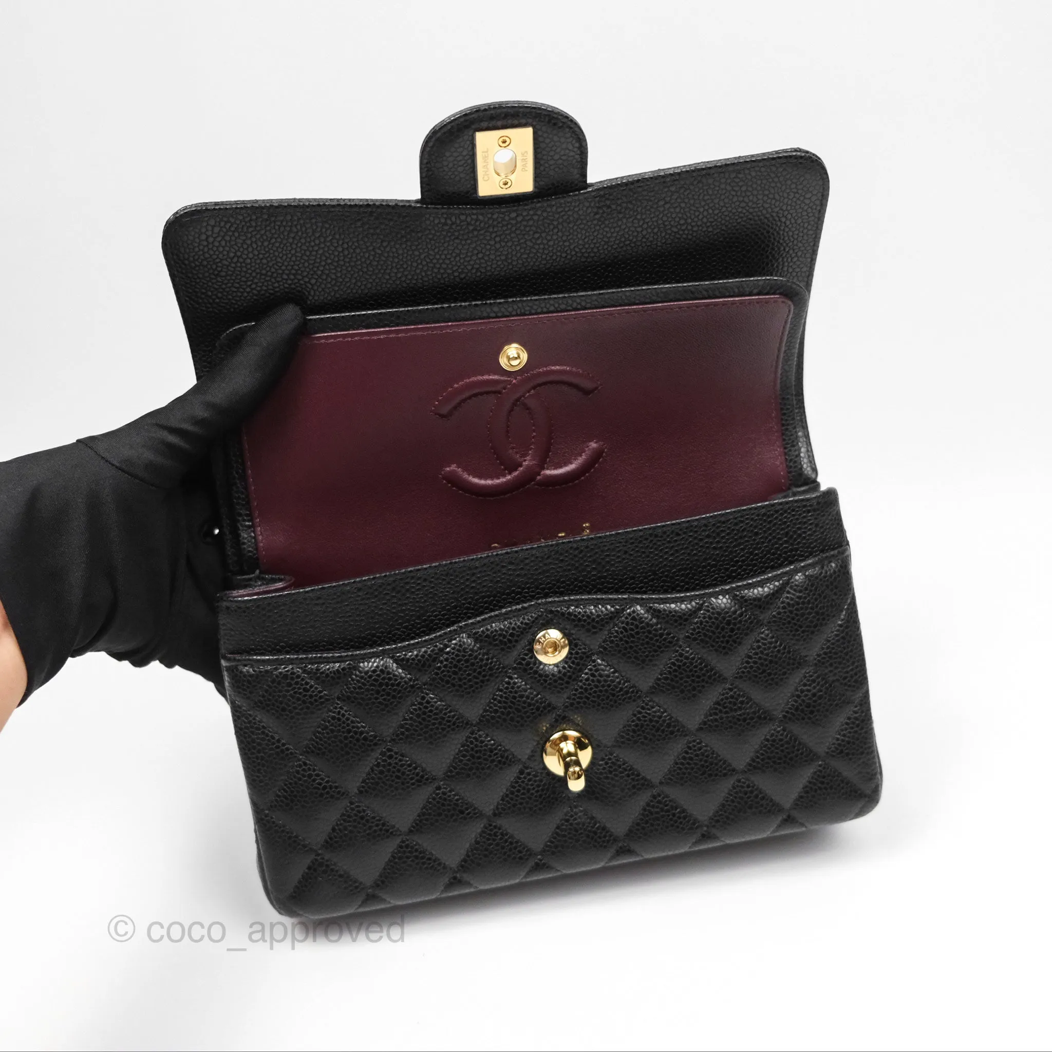 Chanel Small Classic Quilted Flap Black Caviar Gold Hardware