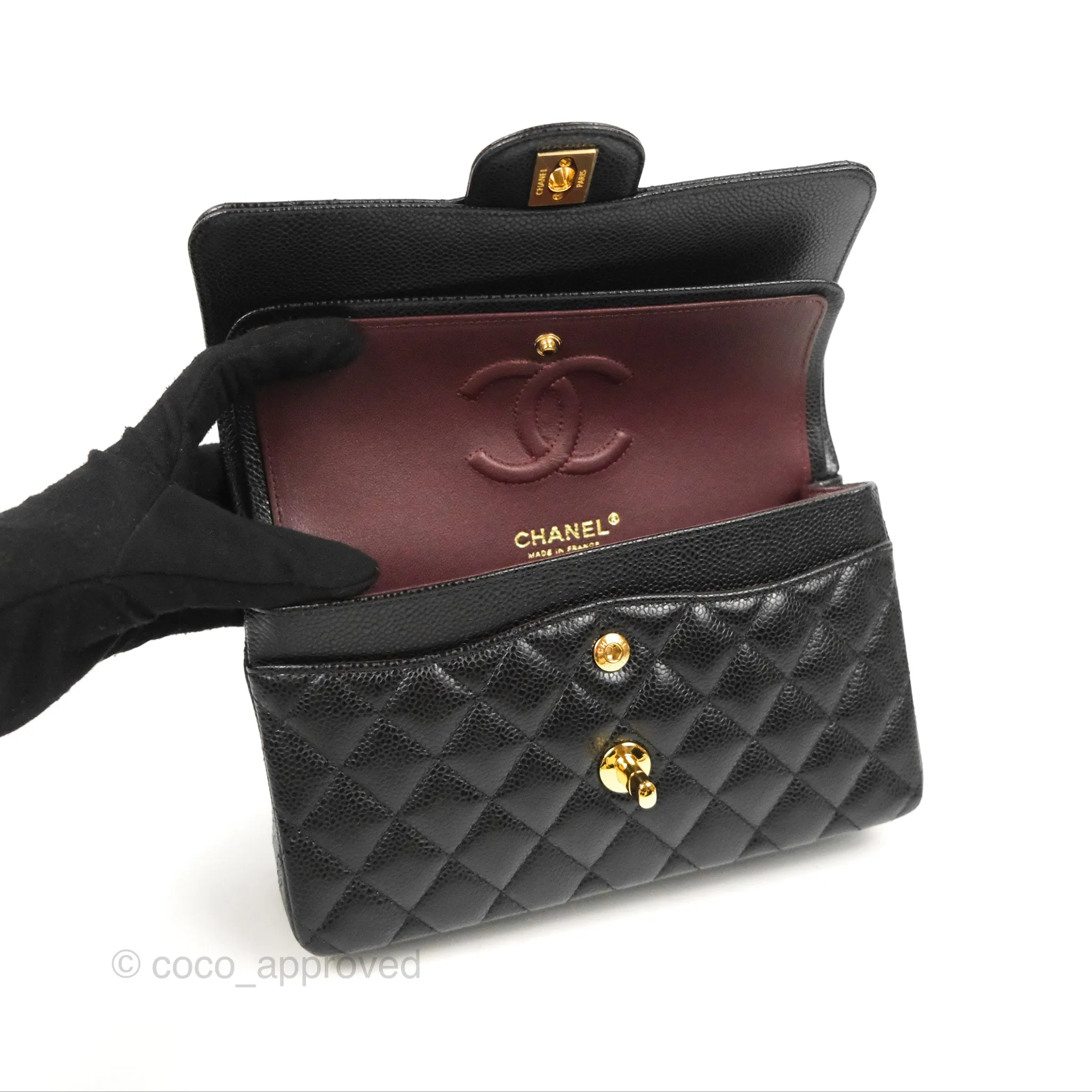 Chanel Small Classic Quilted Flap Black Caviar Gold Hardware
