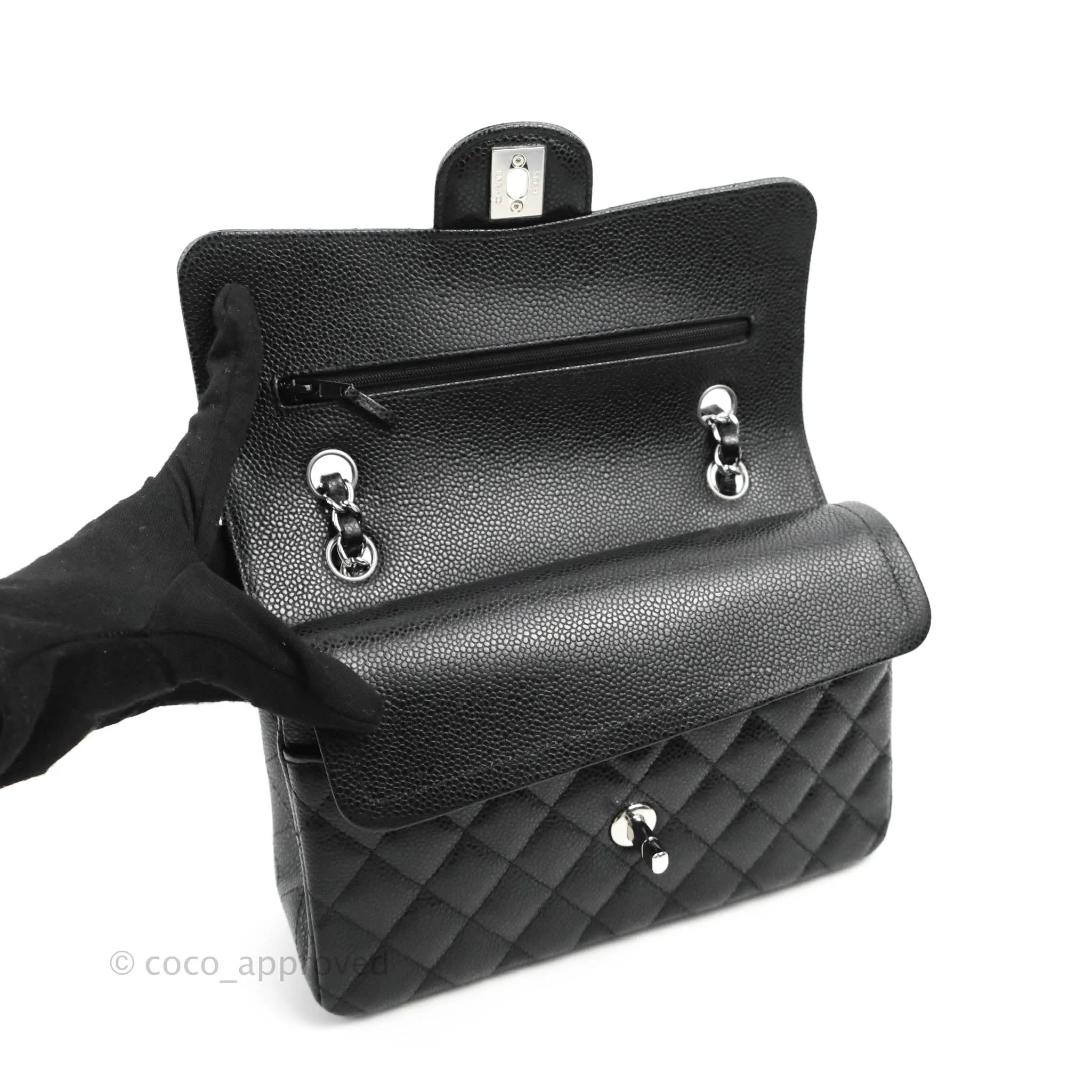 Chanel Small Classic Quilted Flap Black Caviar Silver Hardware