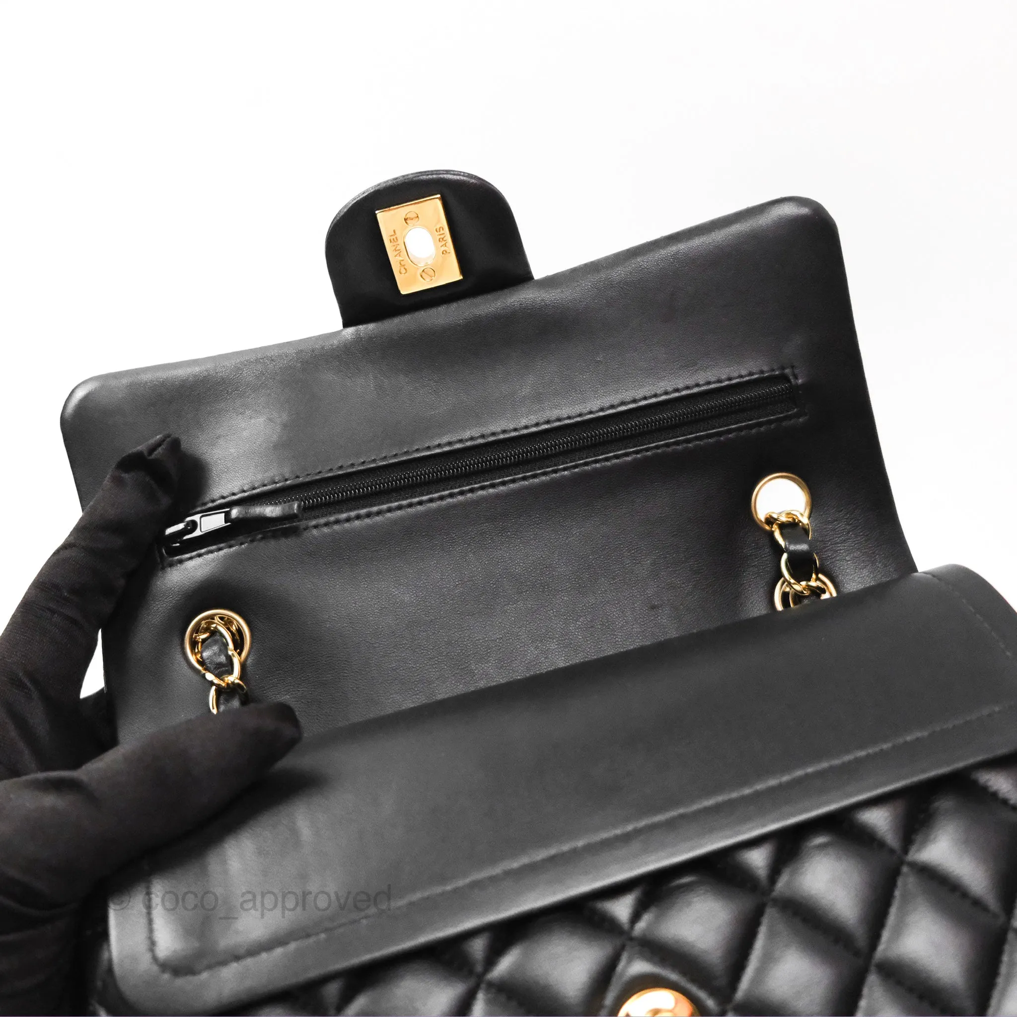 Chanel Small Classic Quilted Flap Black Lambskin Gold Hardware