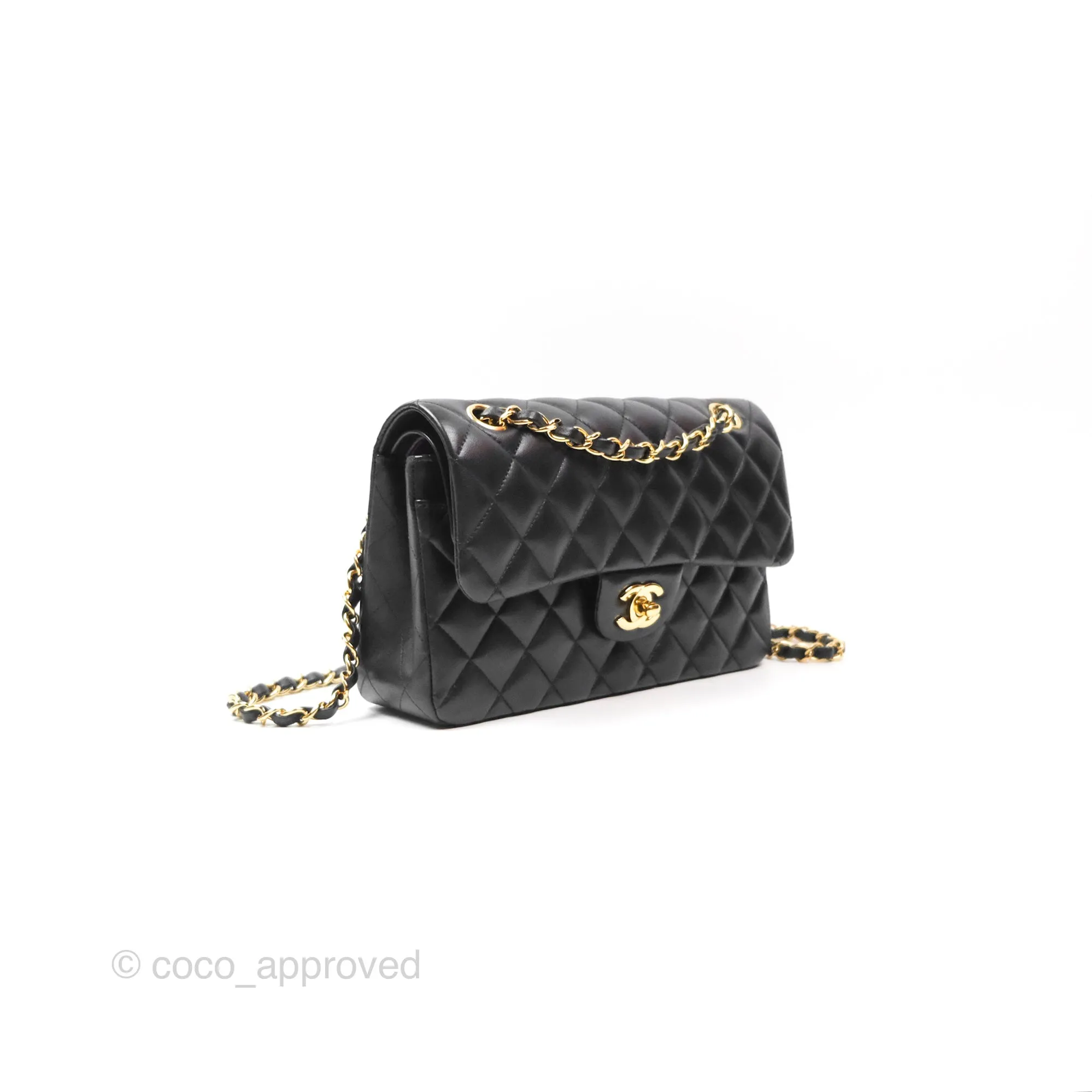 Chanel Small Classic Quilted Flap Black Lambskin Gold Hardware