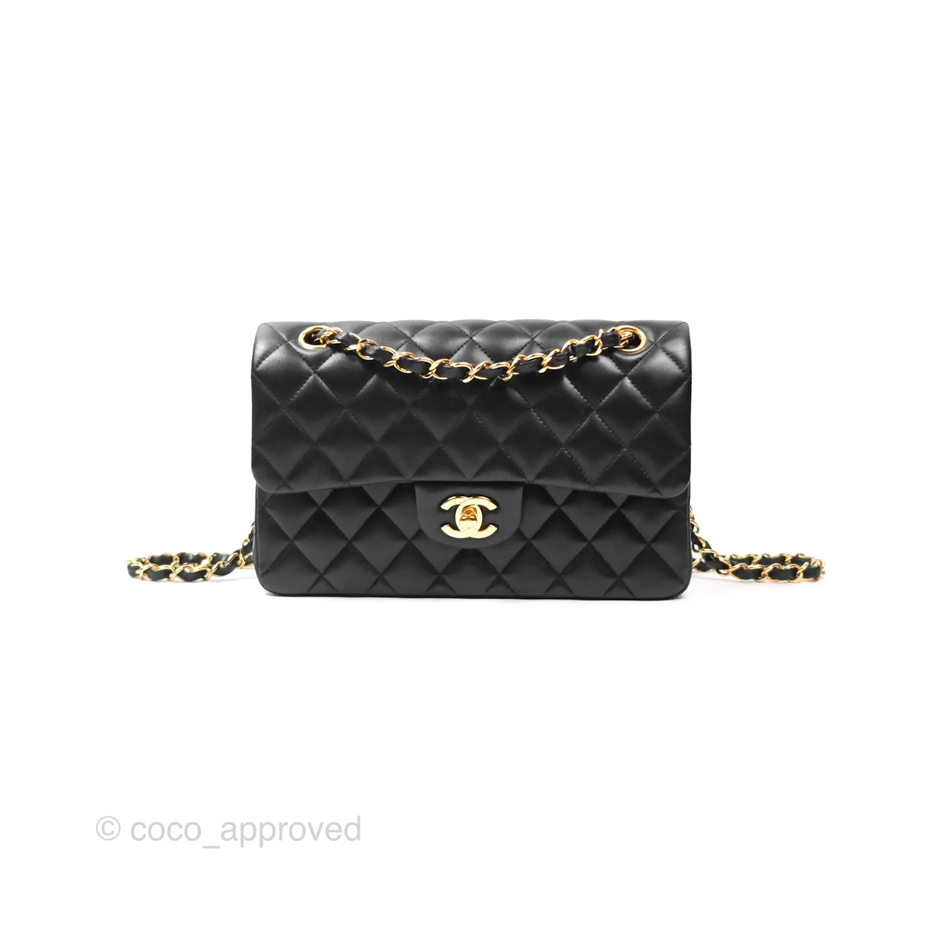 Chanel Small Classic Quilted Flap Black Lambskin Gold Hardware