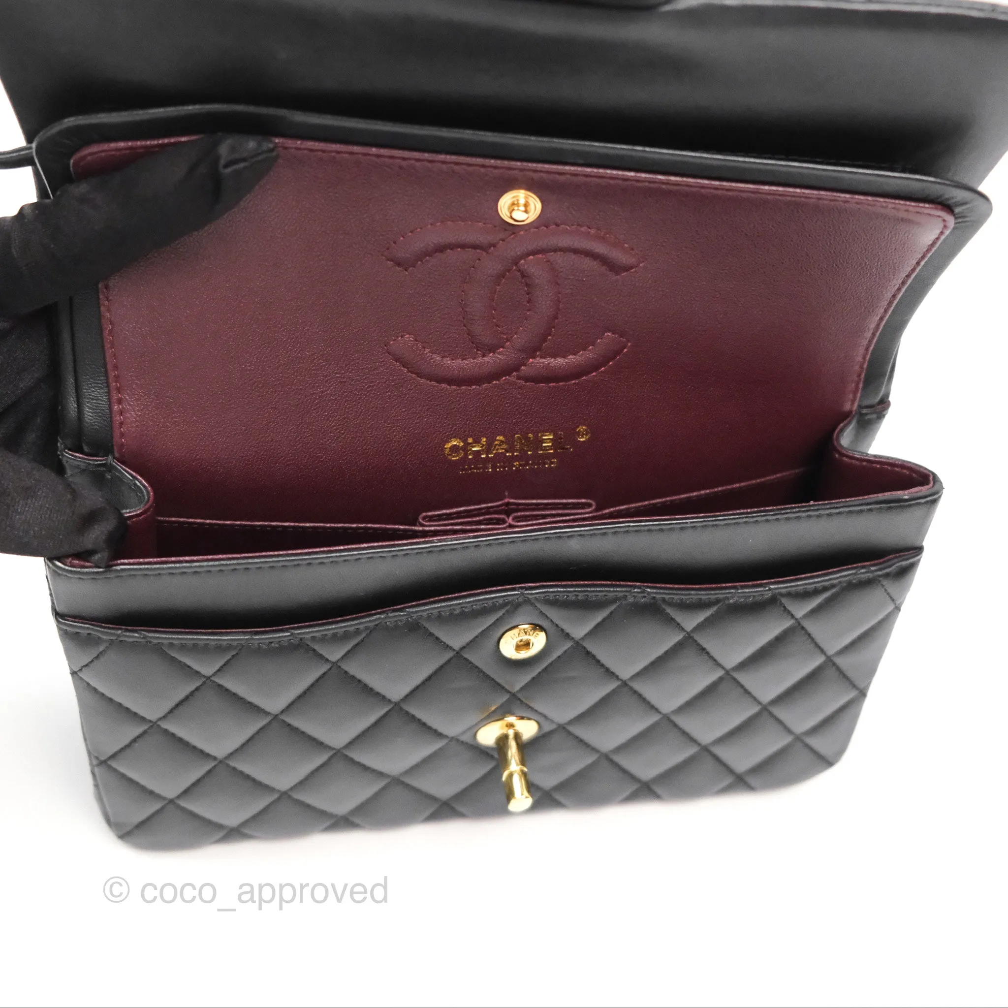 Chanel Small Classic Quilted Flap Black Lambskin Gold Hardware