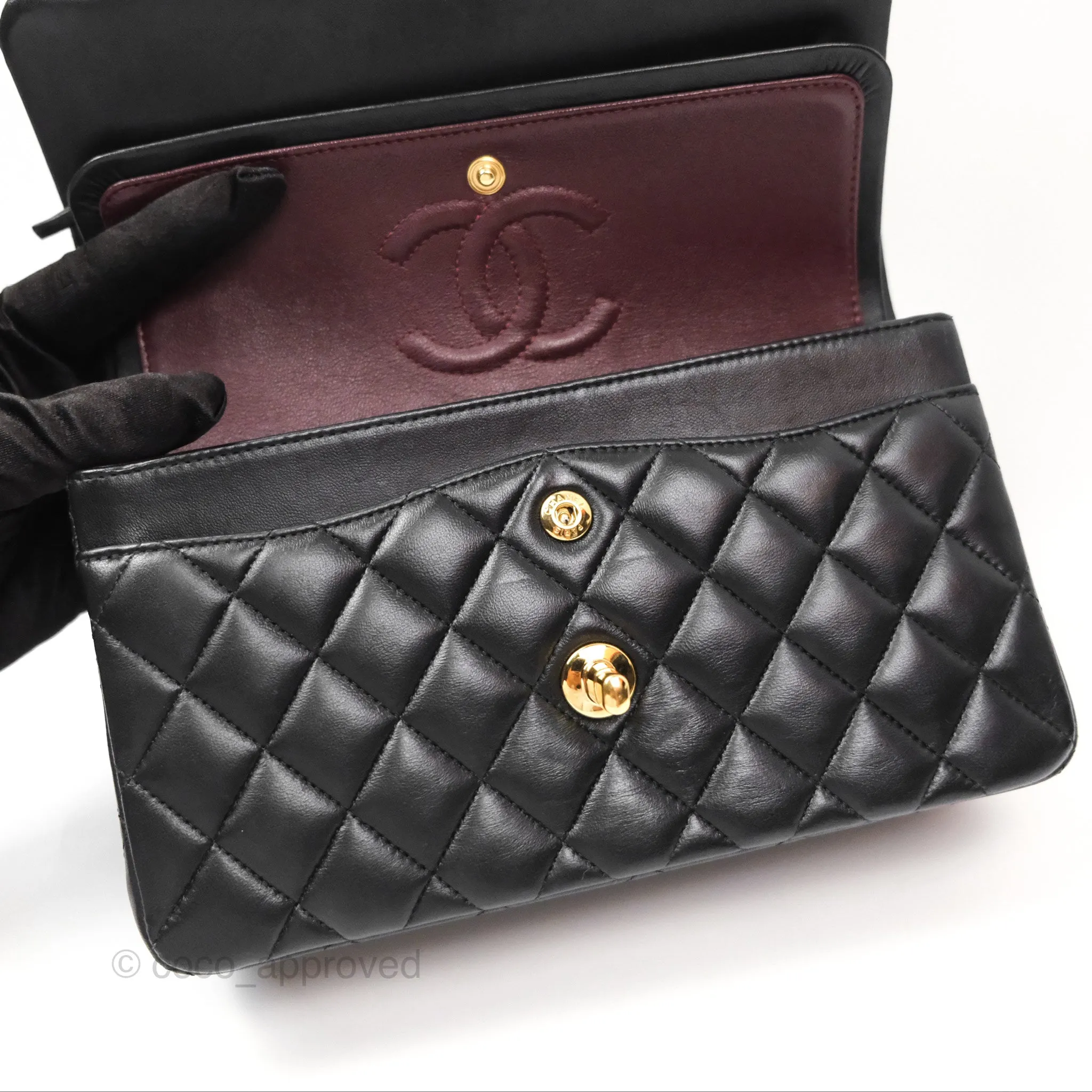 Chanel Small Classic Quilted Flap Black Lambskin Gold Hardware