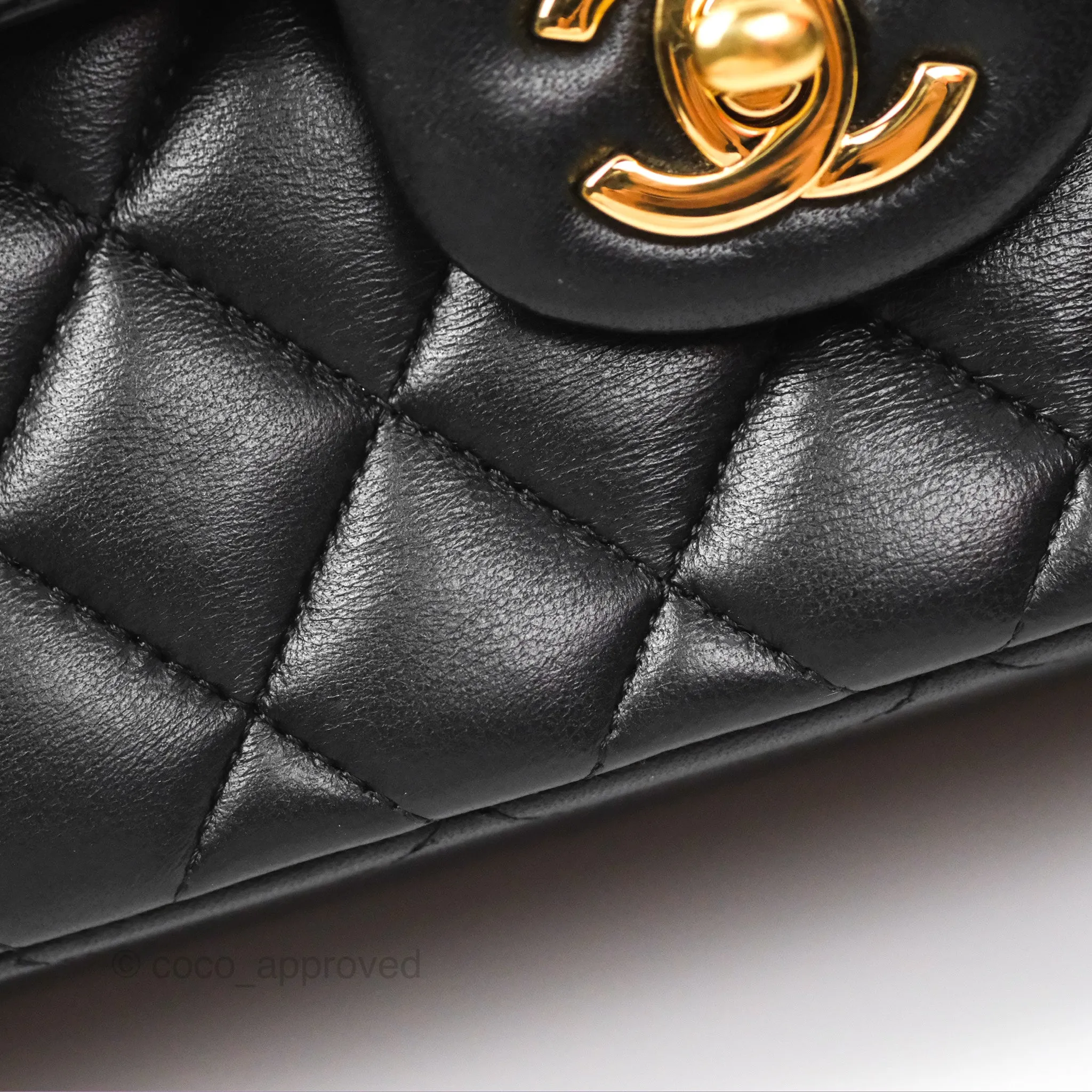 Chanel Small Classic Quilted Flap Black Lambskin Gold Hardware