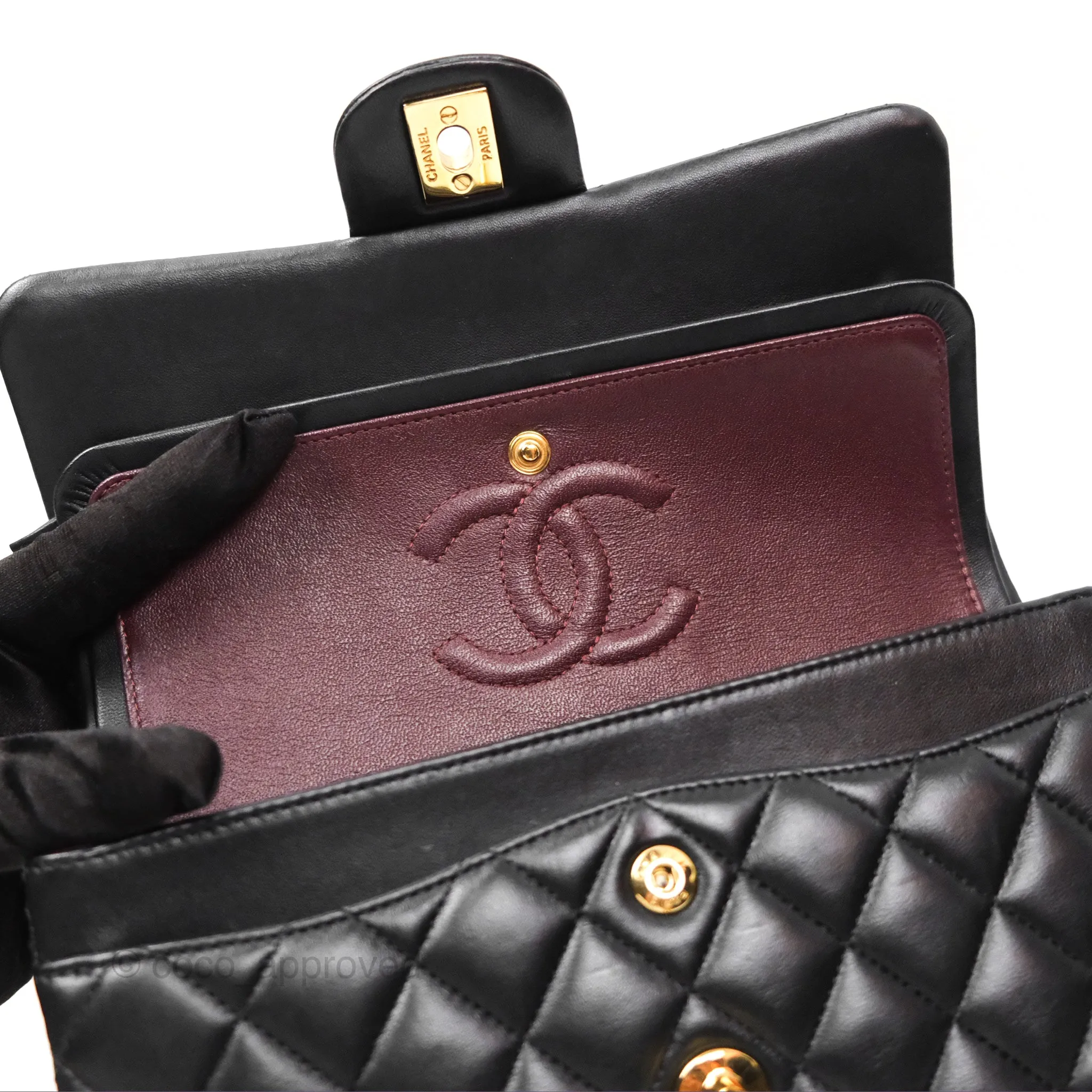 Chanel Small Classic Quilted Flap Black Lambskin Gold Hardware