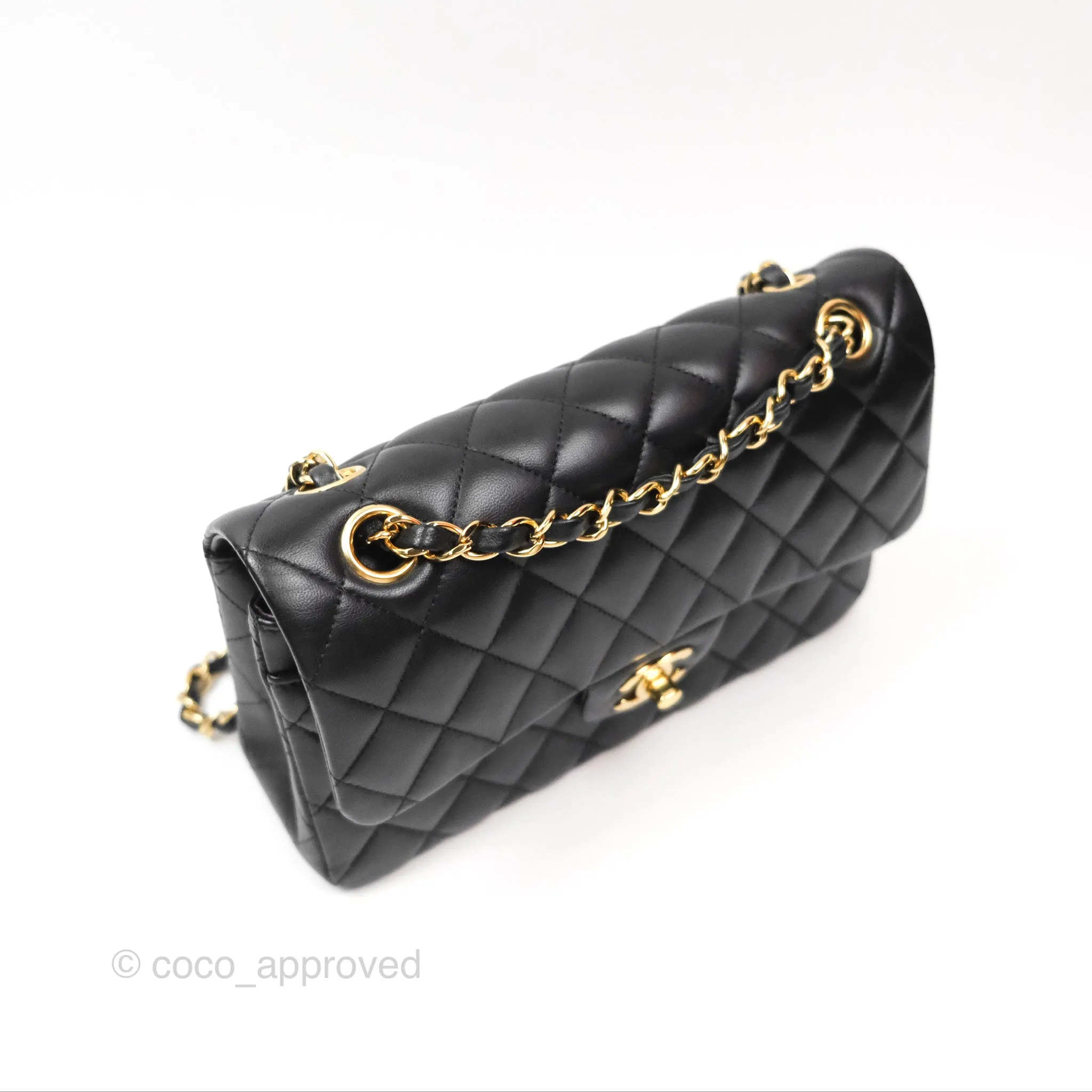 Chanel Small Classic Quilted Flap Black Lambskin Gold Hardware