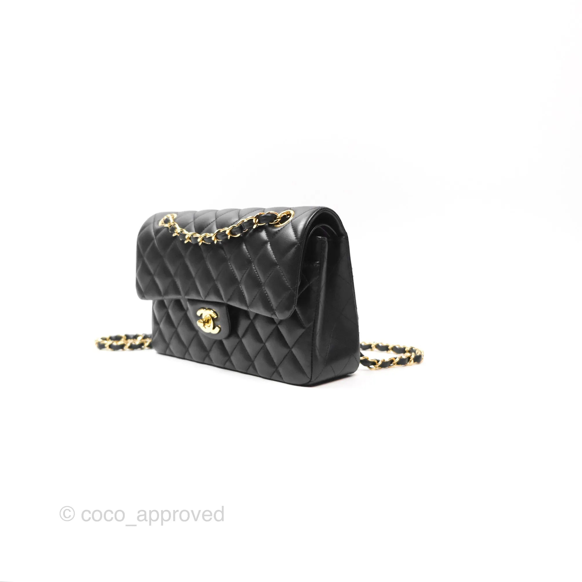 Chanel Small Classic Quilted Flap Black Lambskin Gold Hardware