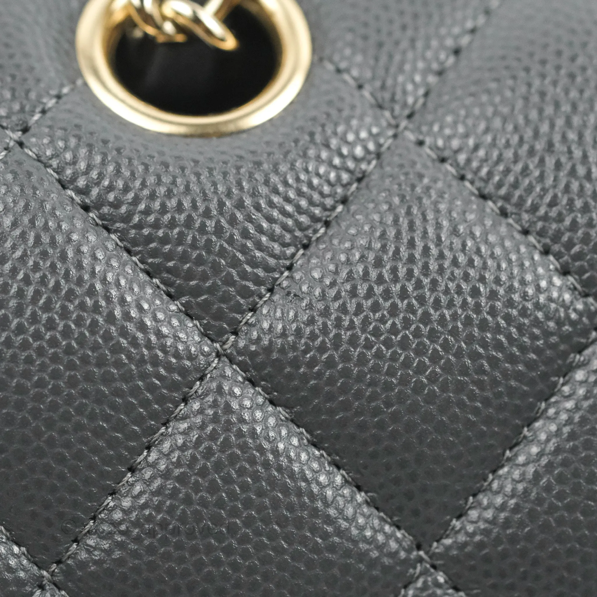 Chanel Small Classic Quilted Flap Dark Grey Caviar Gold Hardware