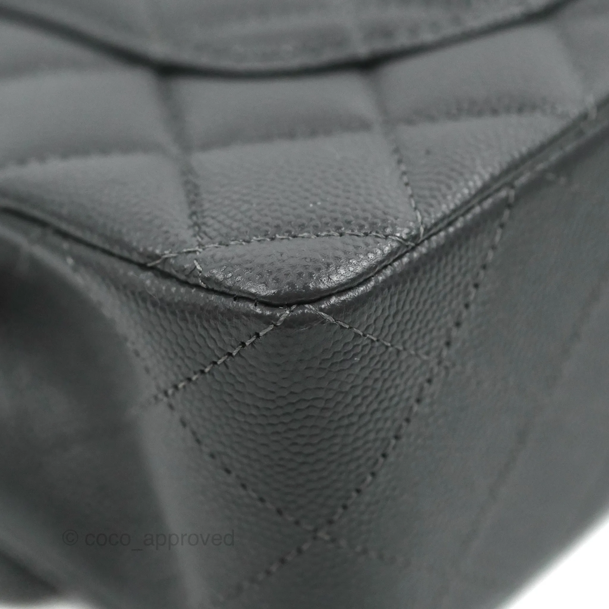 Chanel Small Classic Quilted Flap Dark Grey Caviar Gold Hardware