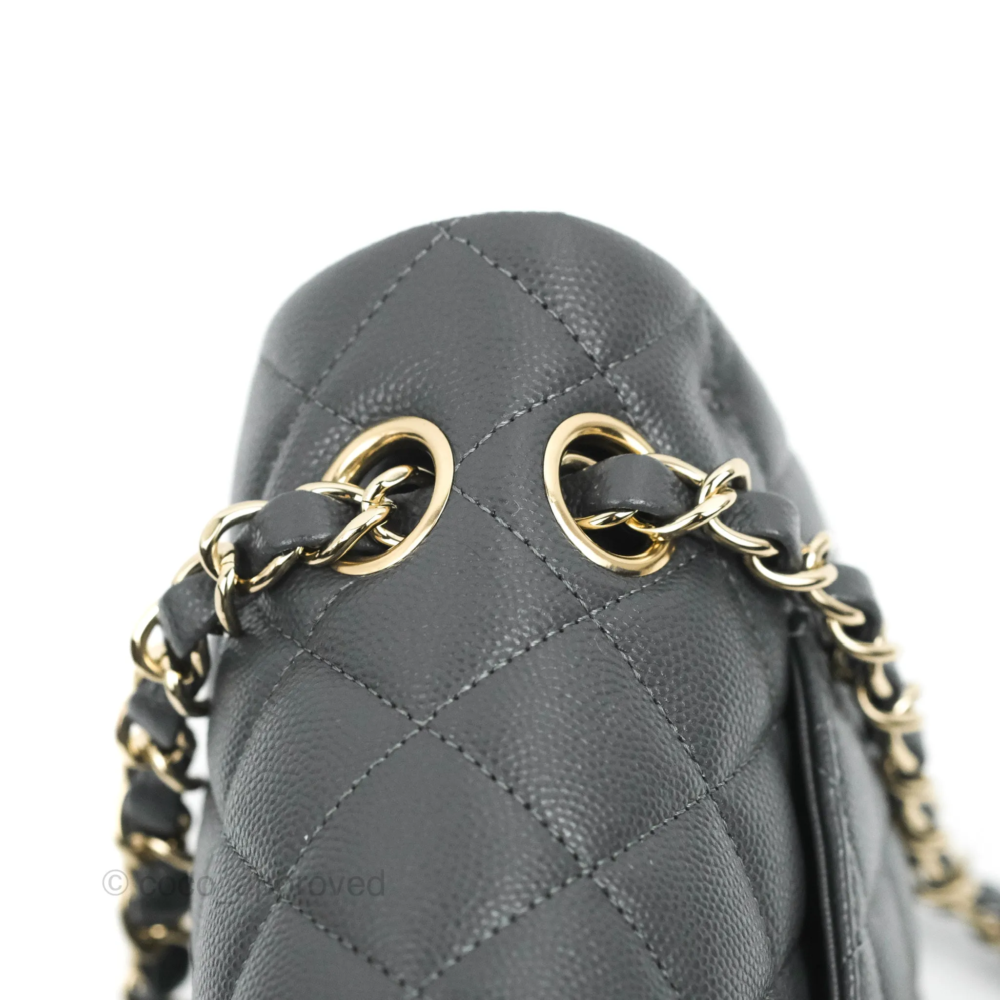 Chanel Small Classic Quilted Flap Dark Grey Caviar Gold Hardware