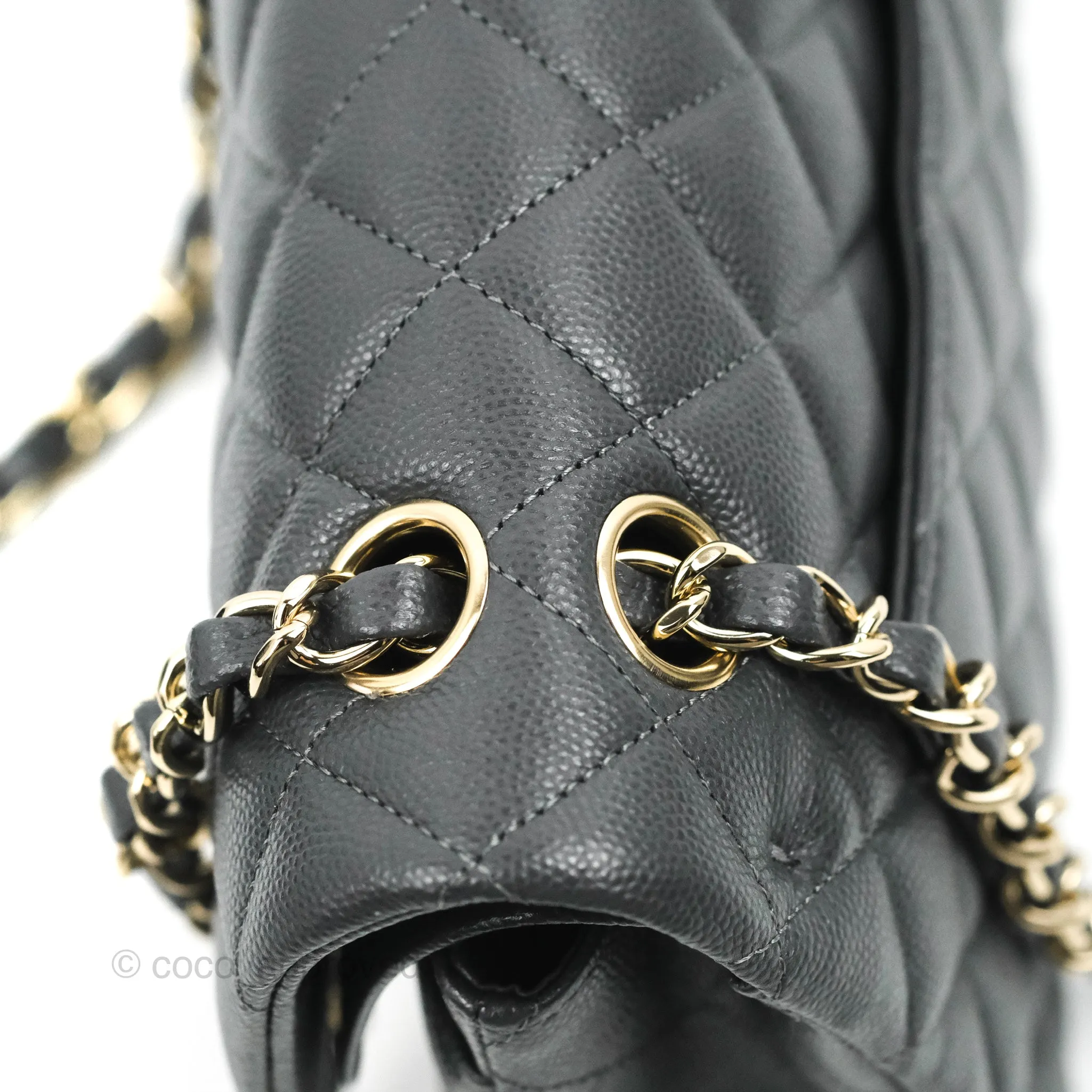Chanel Small Classic Quilted Flap Dark Grey Caviar Gold Hardware
