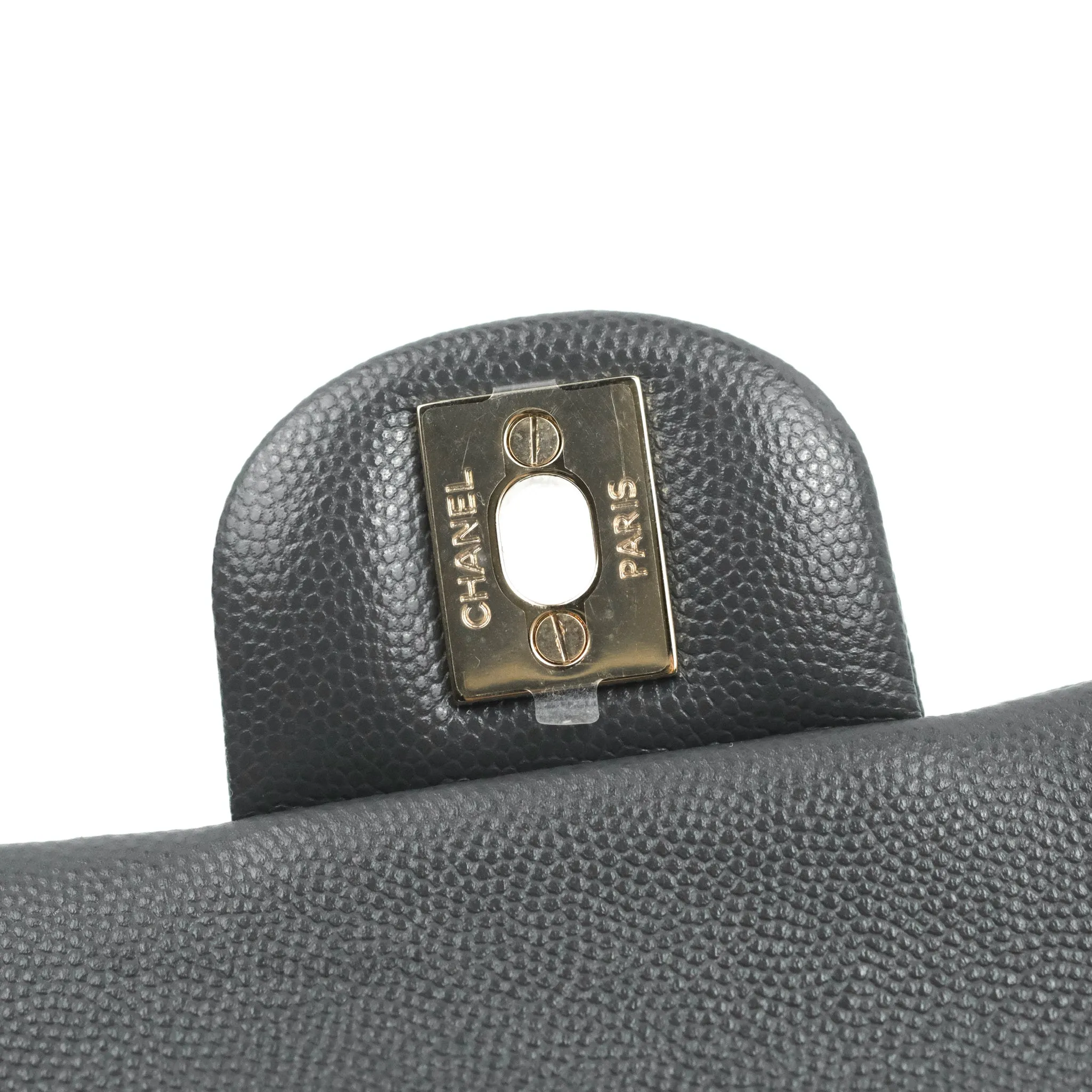 Chanel Small Classic Quilted Flap Dark Grey Caviar Gold Hardware