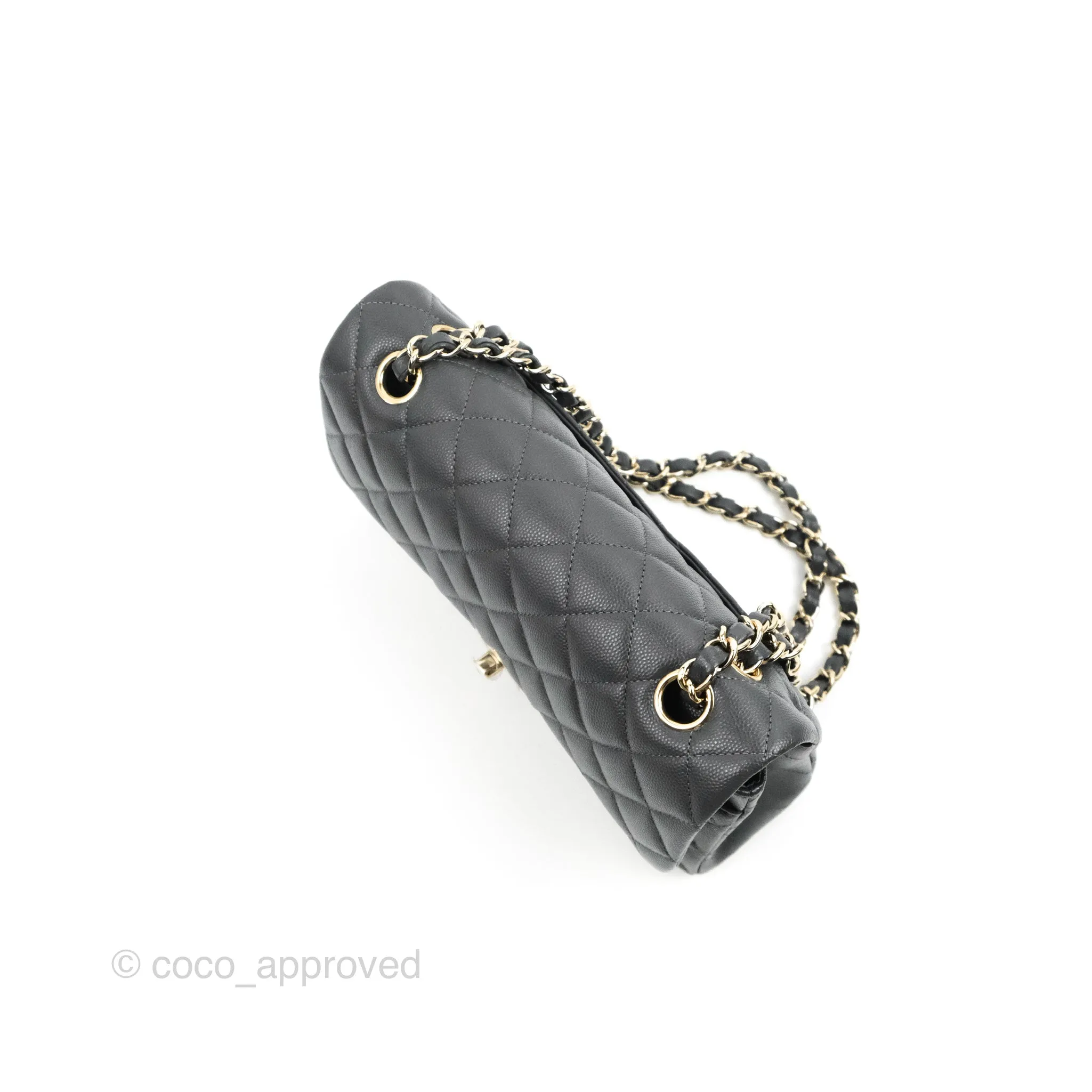 Chanel Small Classic Quilted Flap Dark Grey Caviar Gold Hardware