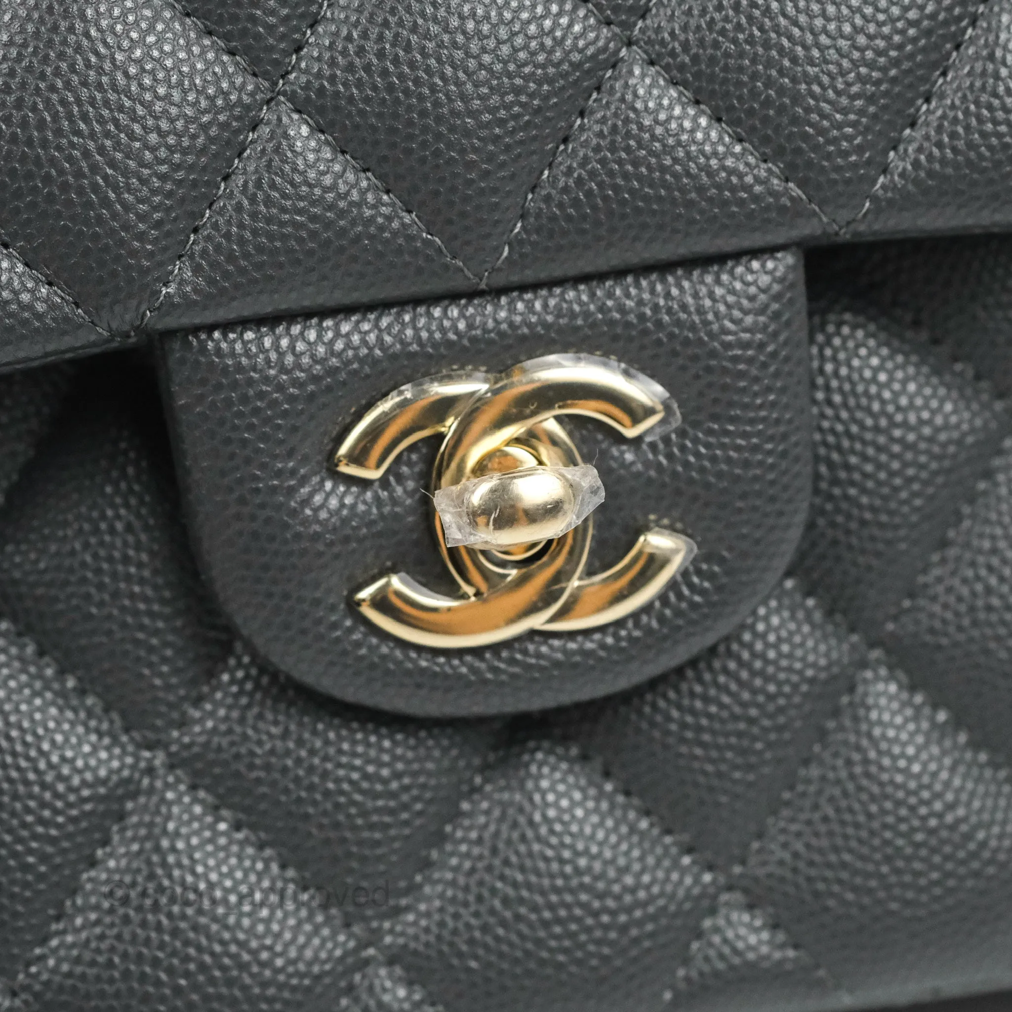Chanel Small Classic Quilted Flap Dark Grey Caviar Gold Hardware