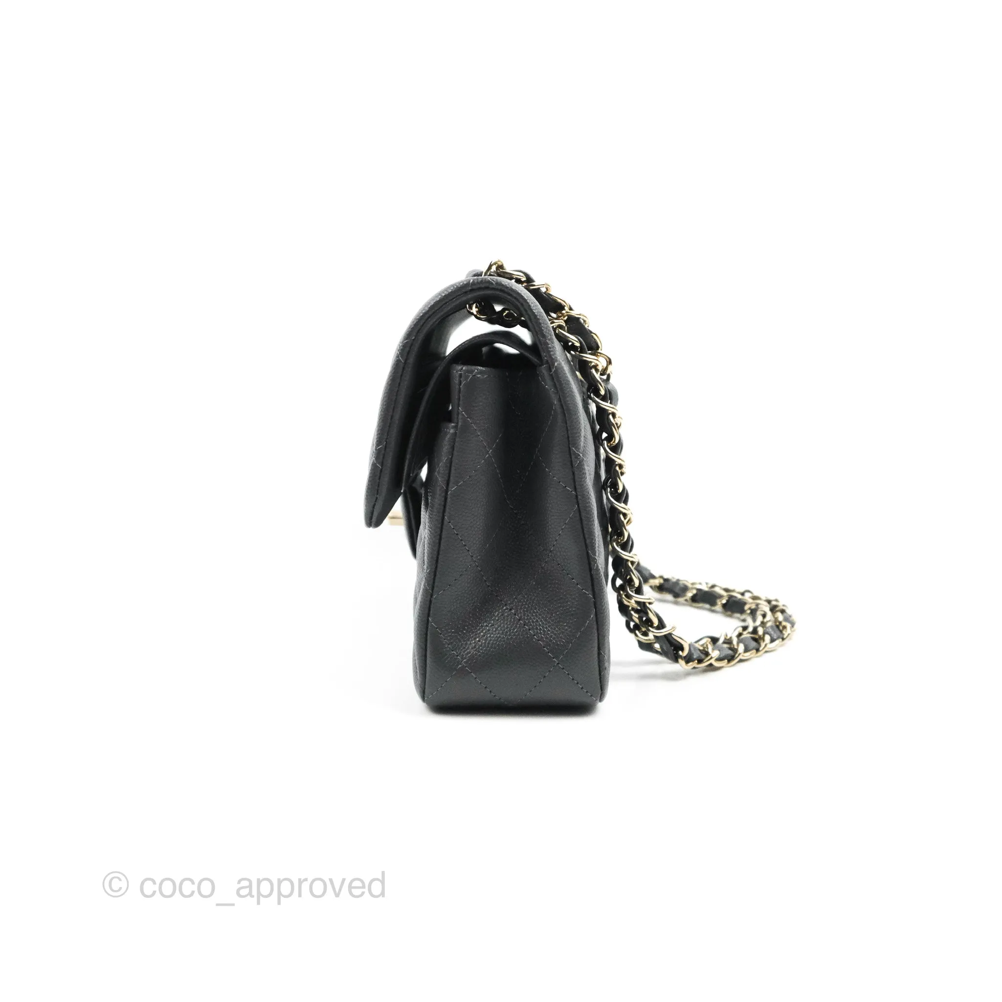 Chanel Small Classic Quilted Flap Dark Grey Caviar Gold Hardware