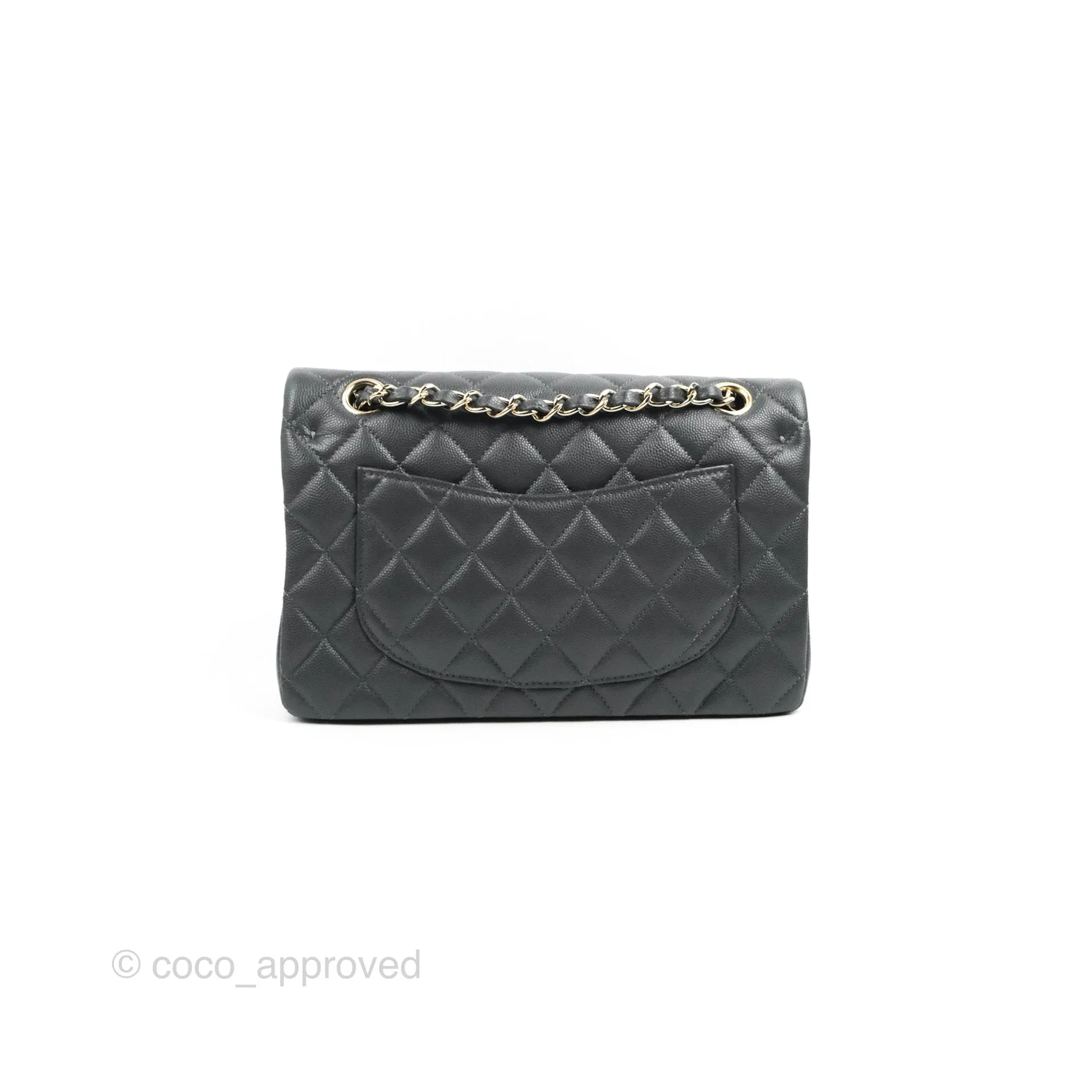 Chanel Small Classic Quilted Flap Dark Grey Caviar Gold Hardware