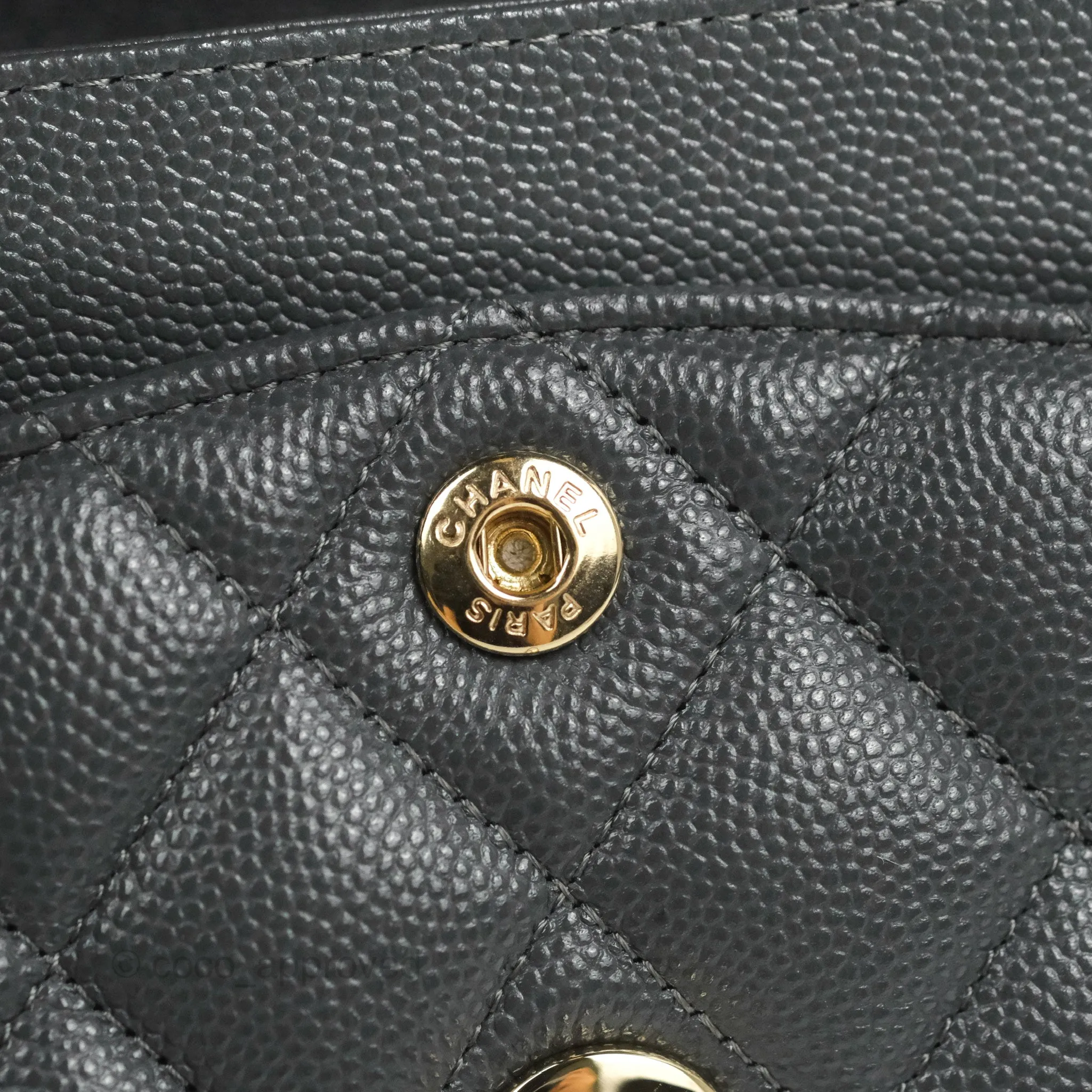 Chanel Small Classic Quilted Flap Dark Grey Caviar Gold Hardware