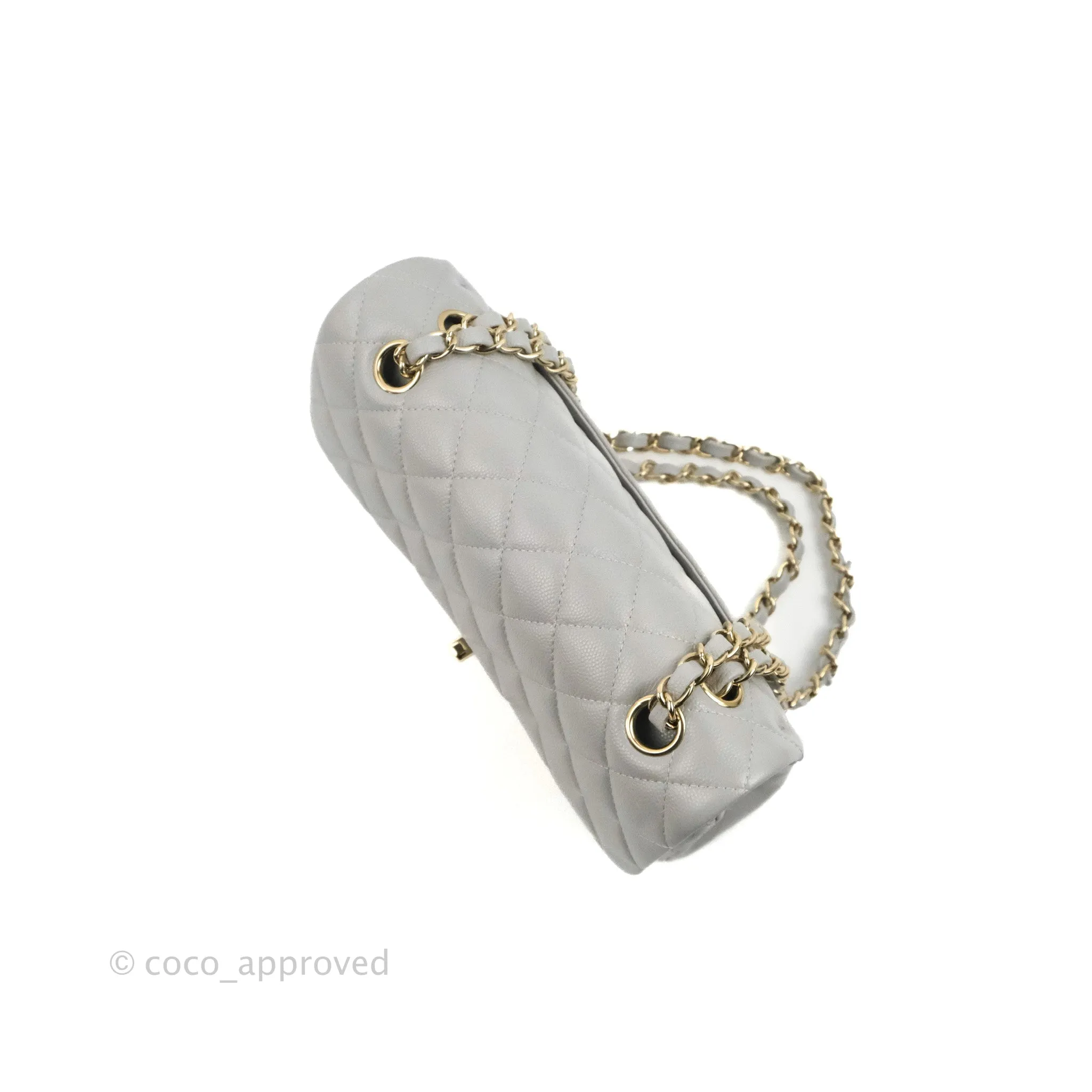 Chanel Small Classic Quilted Flap Grey Caviar Gold Hardware 21A