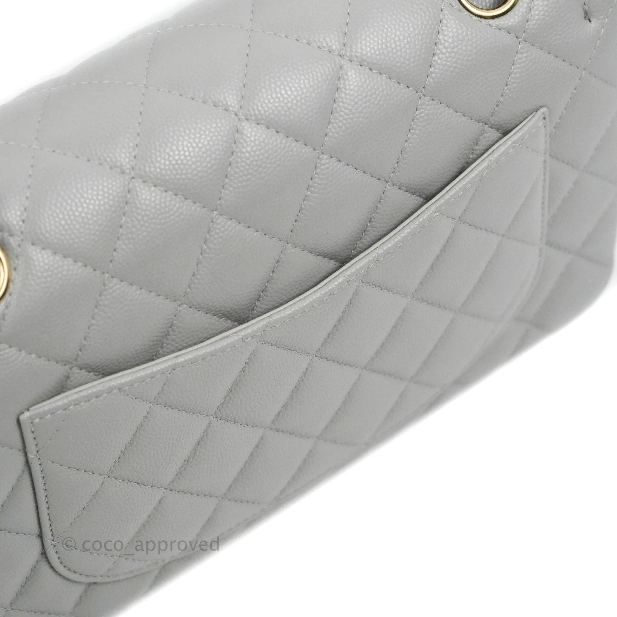 Chanel Small Classic Quilted Flap Grey Caviar Gold Hardware 21A