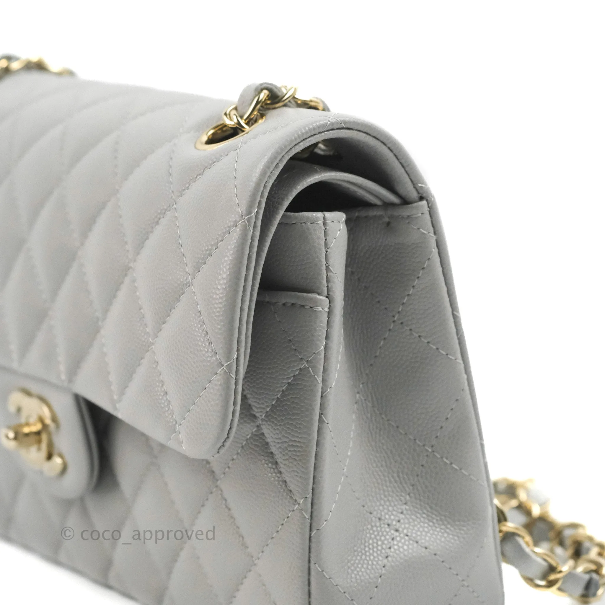 Chanel Small Classic Quilted Flap Grey Caviar Gold Hardware 21A