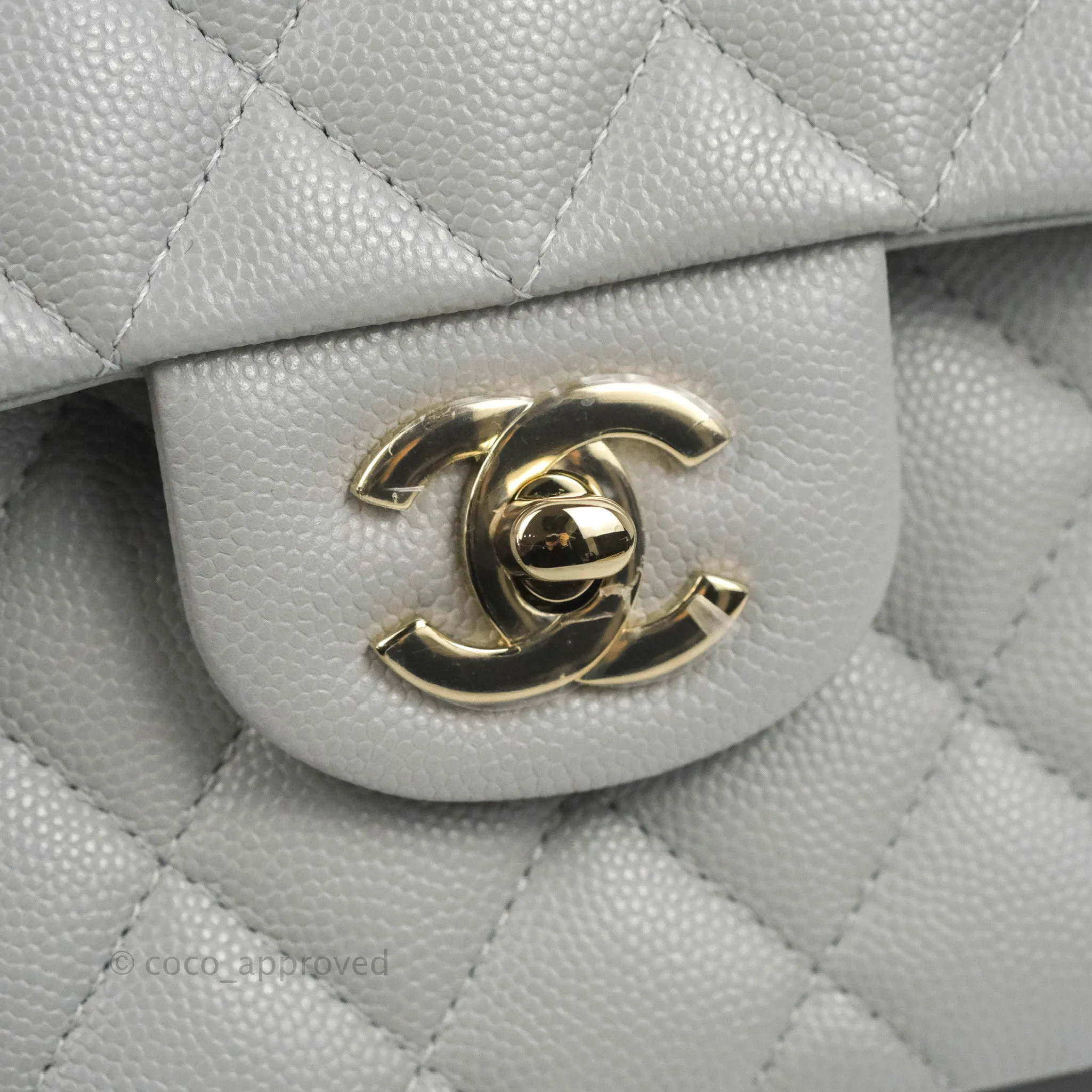 Chanel Small Classic Quilted Flap Grey Caviar Gold Hardware 21A