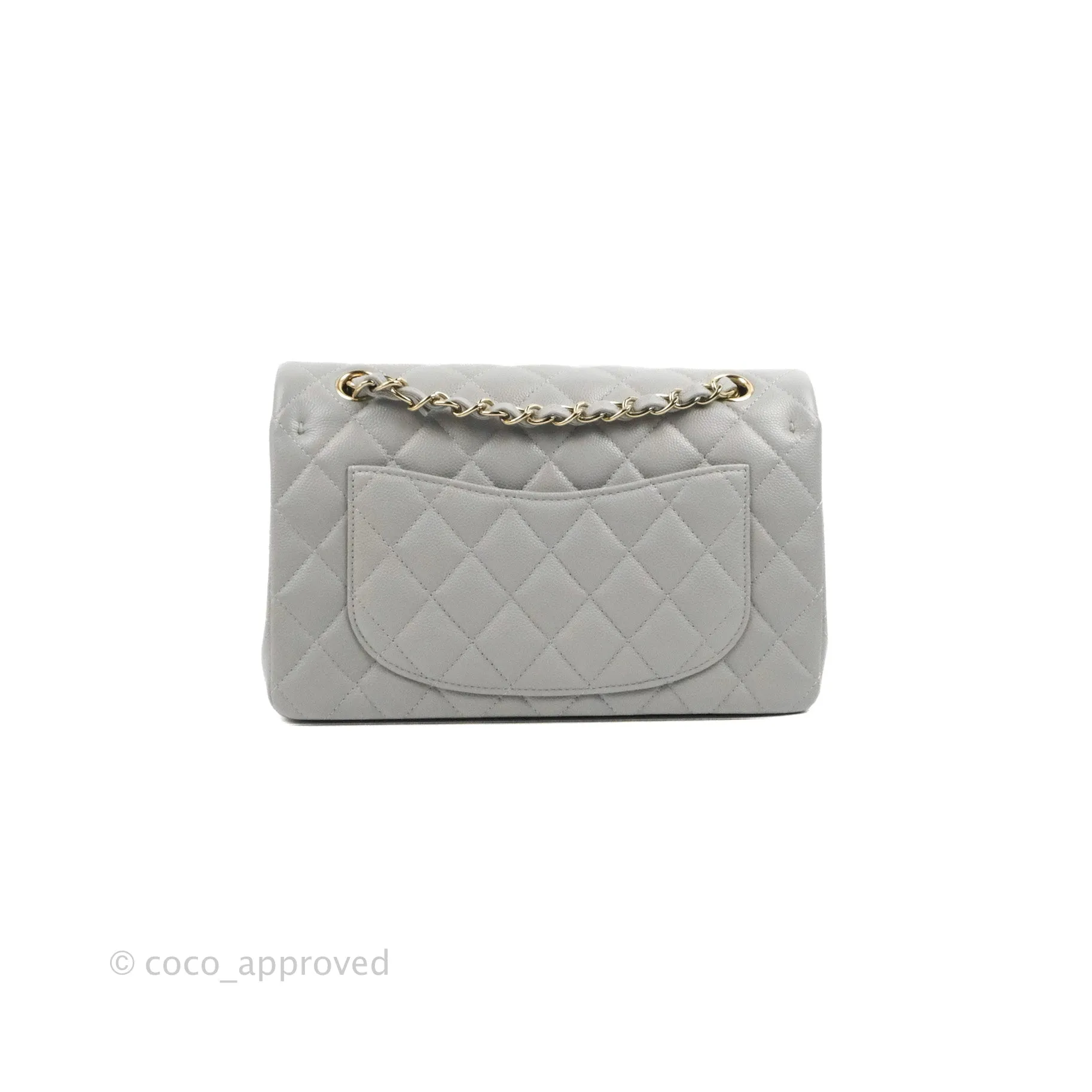 Chanel Small Classic Quilted Flap Grey Caviar Gold Hardware 21A