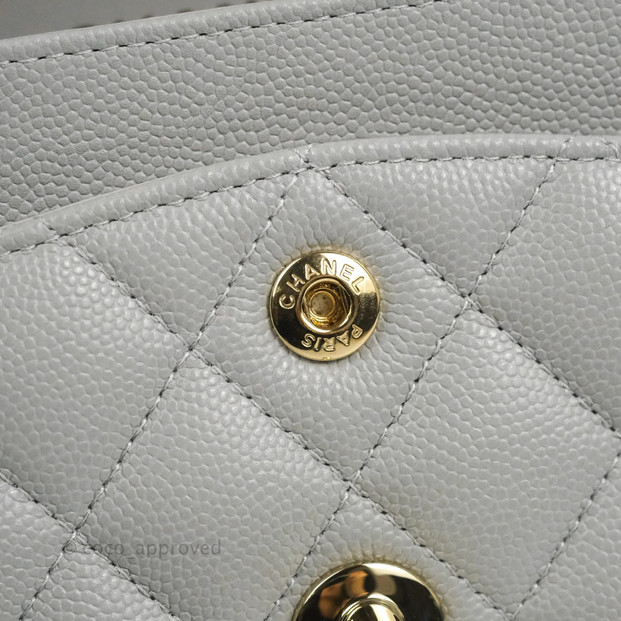 Chanel Small Classic Quilted Flap Grey Caviar Gold Hardware 21A