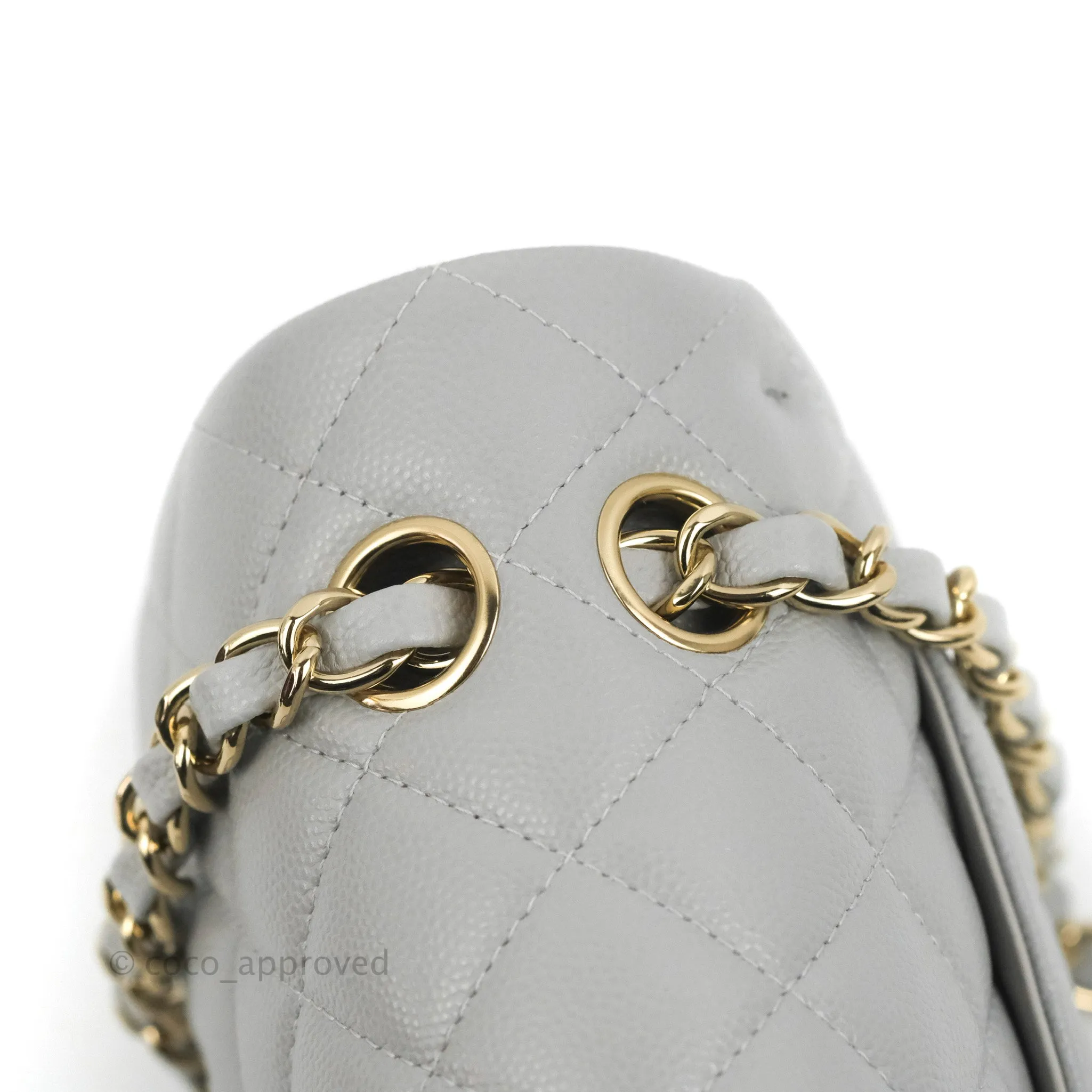 Chanel Small Classic Quilted Flap Grey Caviar Gold Hardware 21A