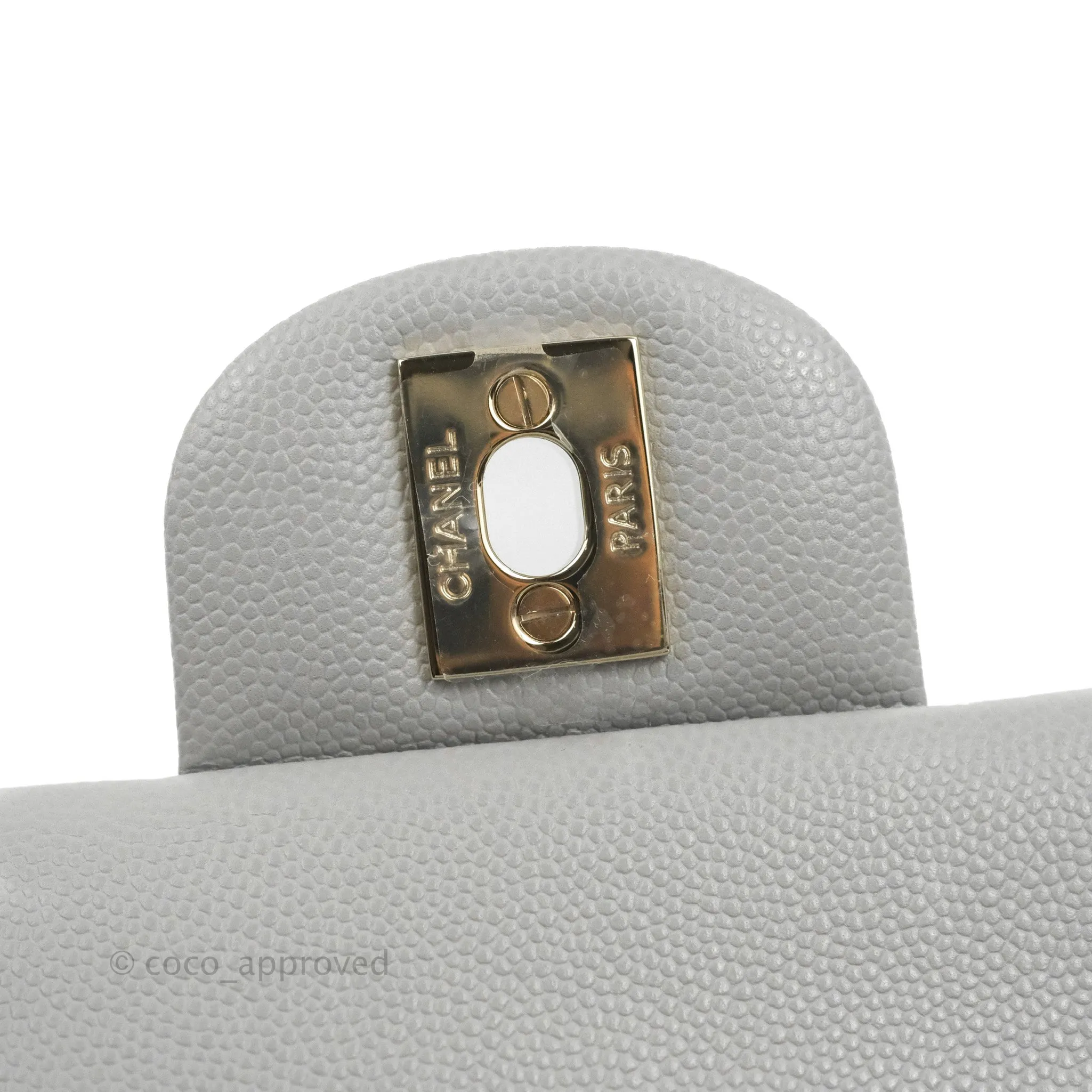 Chanel Small Classic Quilted Flap Grey Caviar Gold Hardware 21A