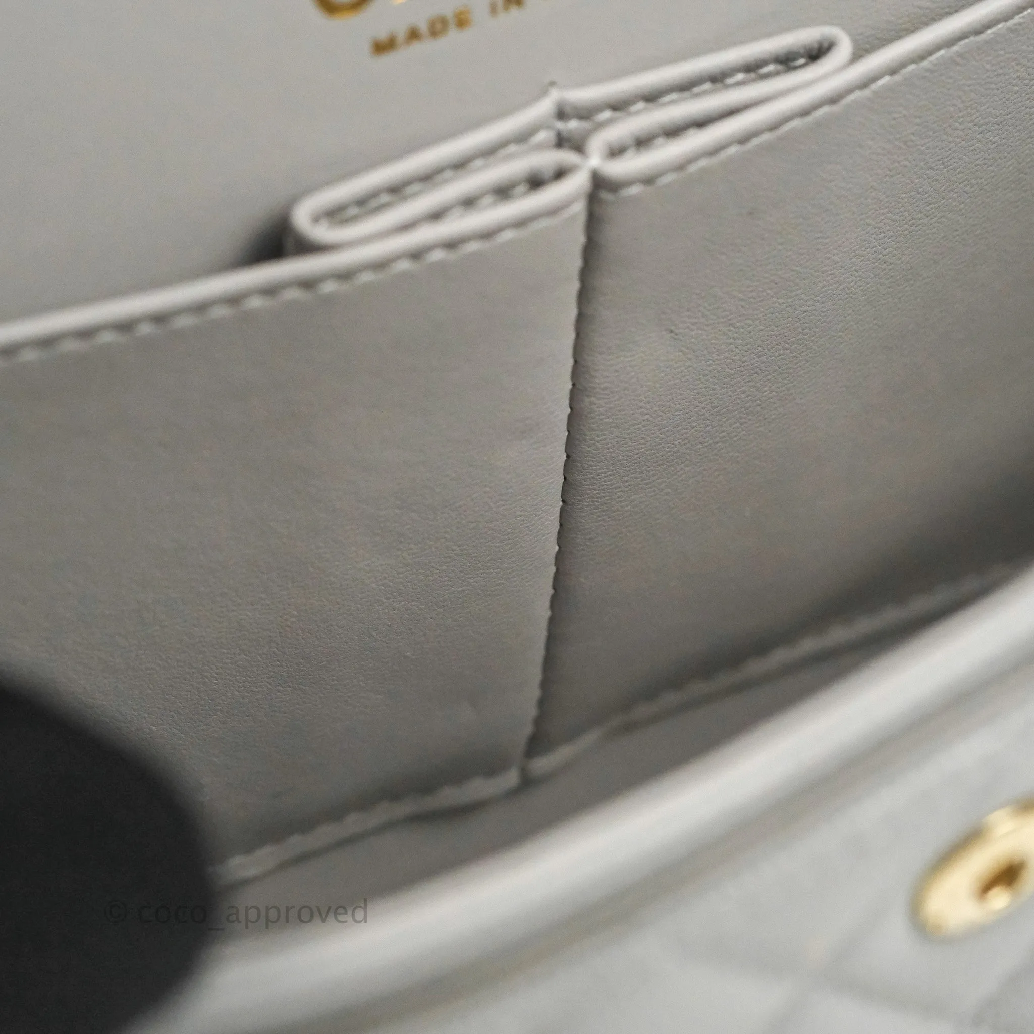 Chanel Small Classic Quilted Flap Grey Caviar Gold Hardware 21A