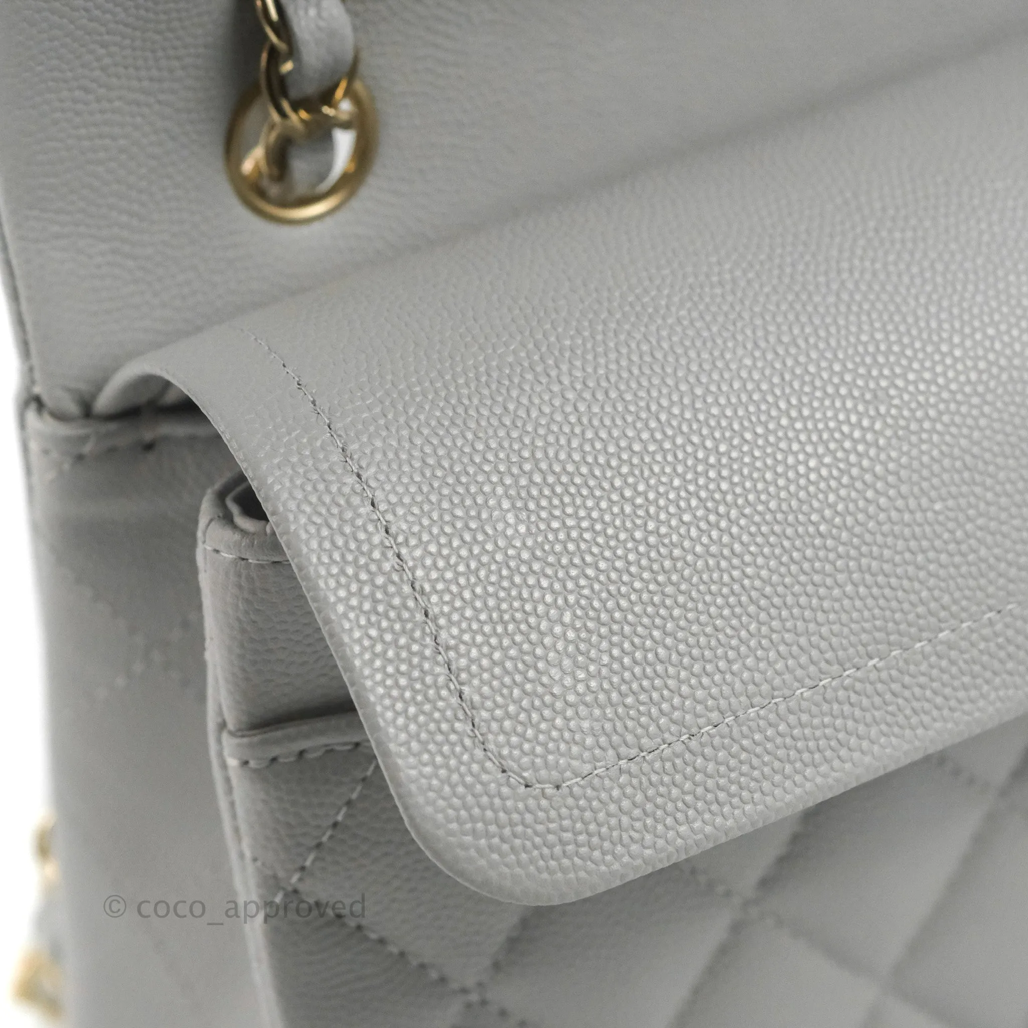 Chanel Small Classic Quilted Flap Grey Caviar Gold Hardware 21A