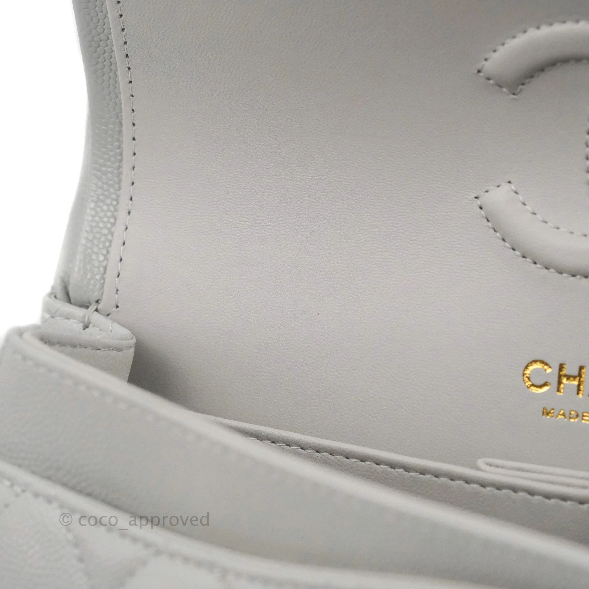 Chanel Small Classic Quilted Flap Grey Caviar Gold Hardware 21A