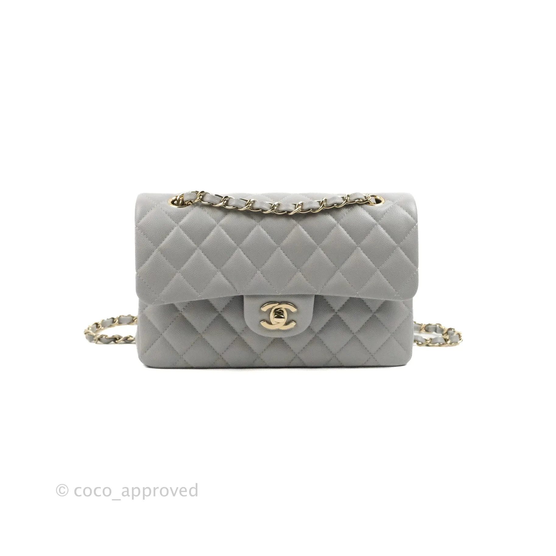 Chanel Small Classic Quilted Flap Grey Caviar Gold Hardware 21A
