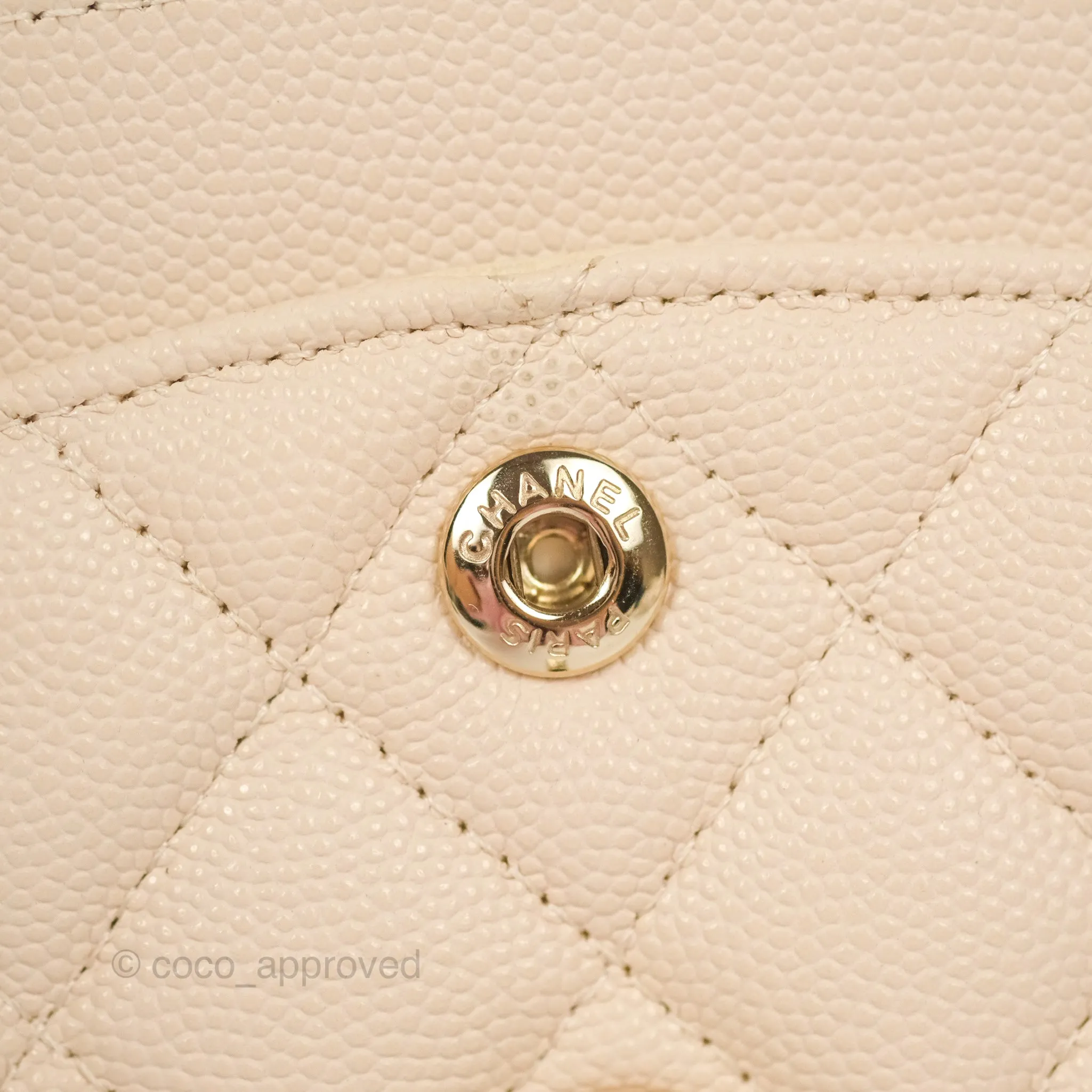 Chanel Small Classic Quilted Flap Light Ivory Beige Caviar Gold Hardware 20C