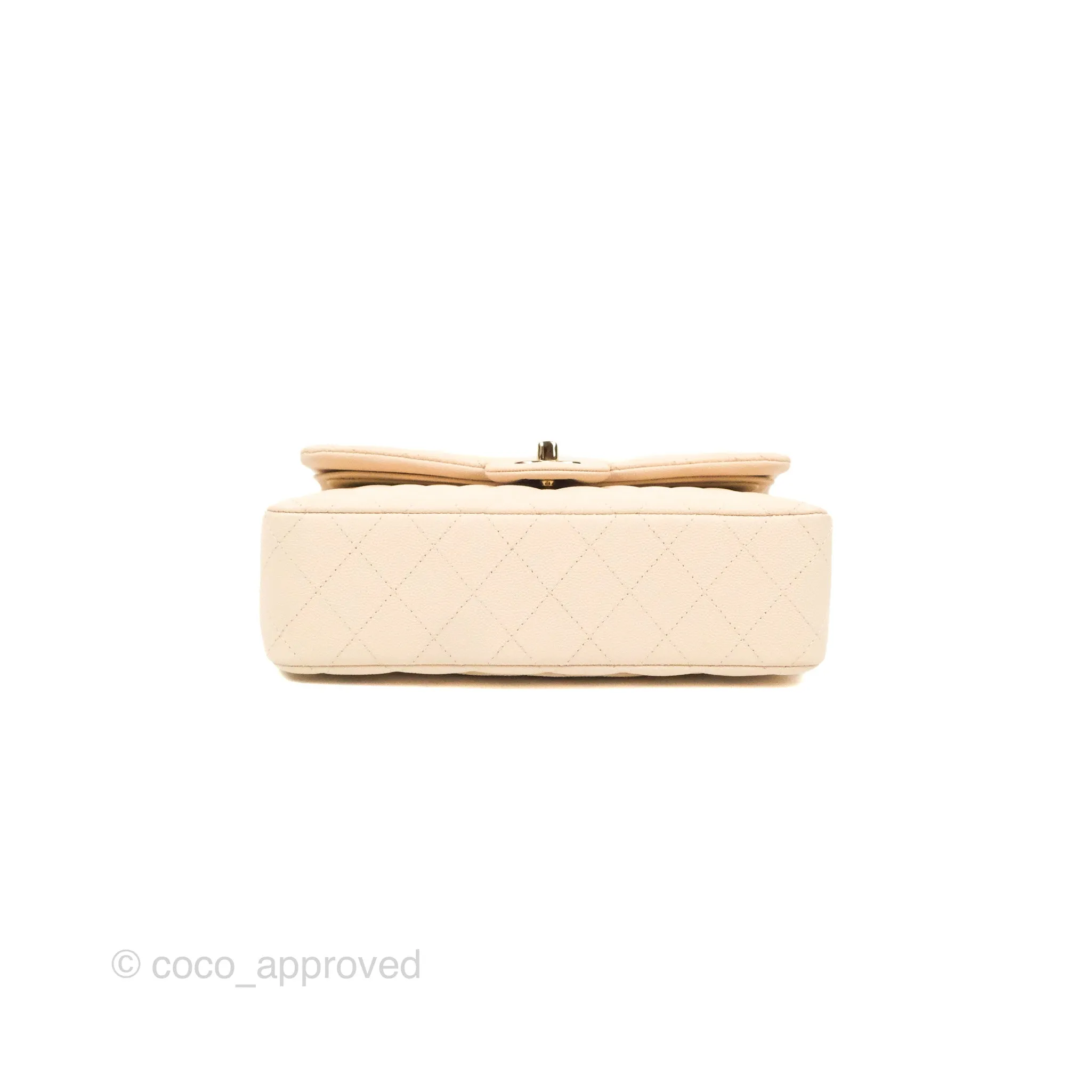 Chanel Small Classic Quilted Flap Light Ivory Beige Caviar Gold Hardware 20C