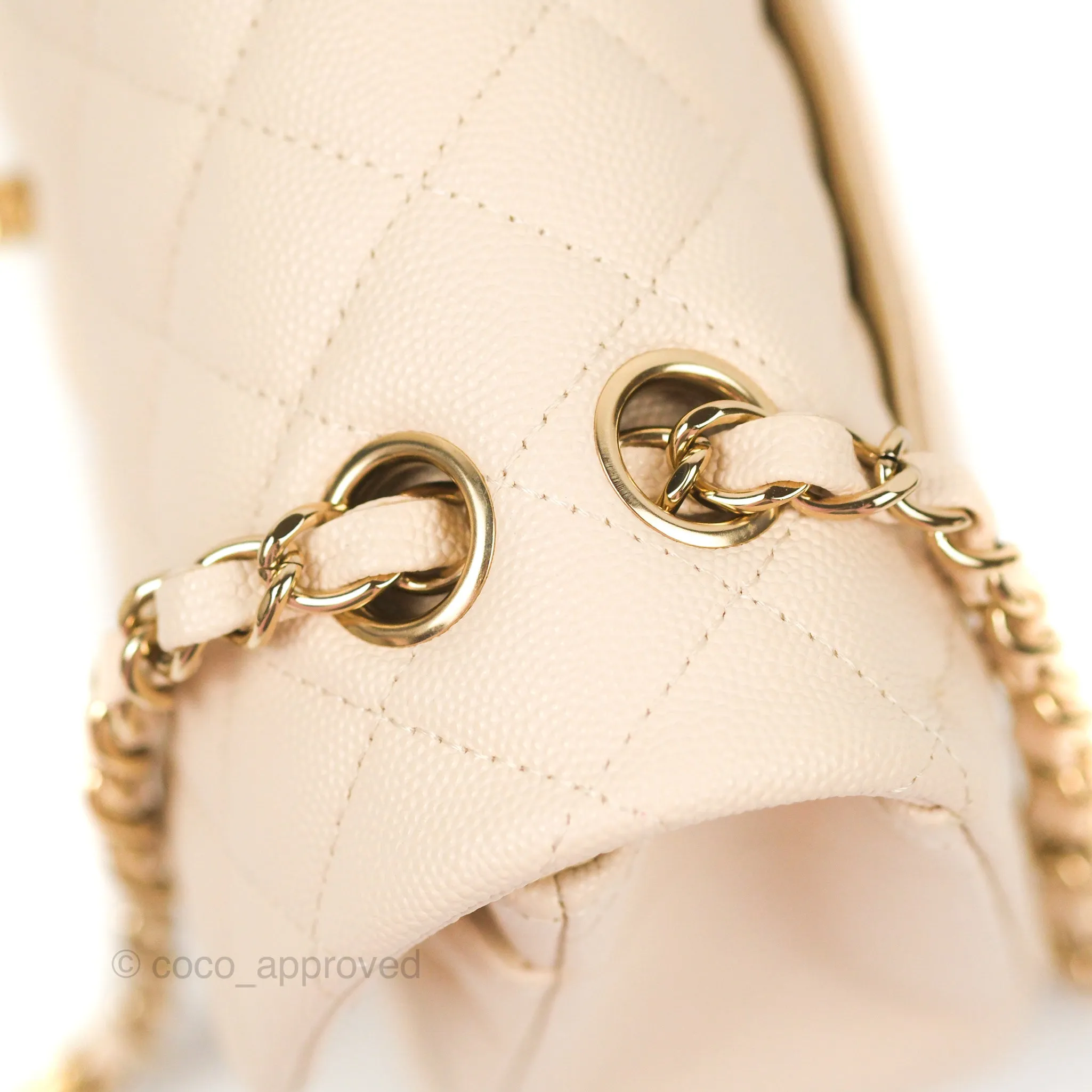 Chanel Small Classic Quilted Flap Light Ivory Beige Caviar Gold Hardware 20C