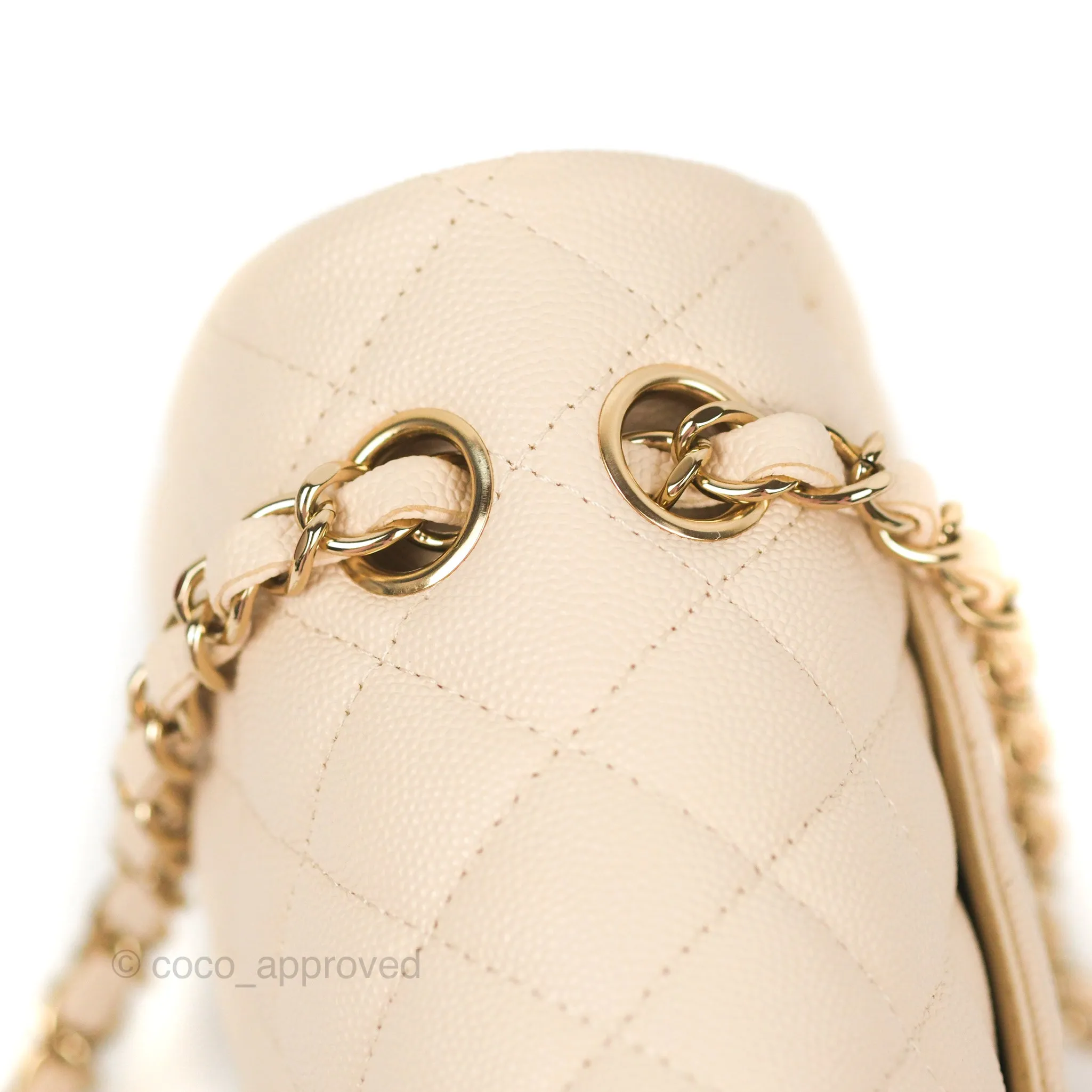 Chanel Small Classic Quilted Flap Light Ivory Beige Caviar Gold Hardware 20C