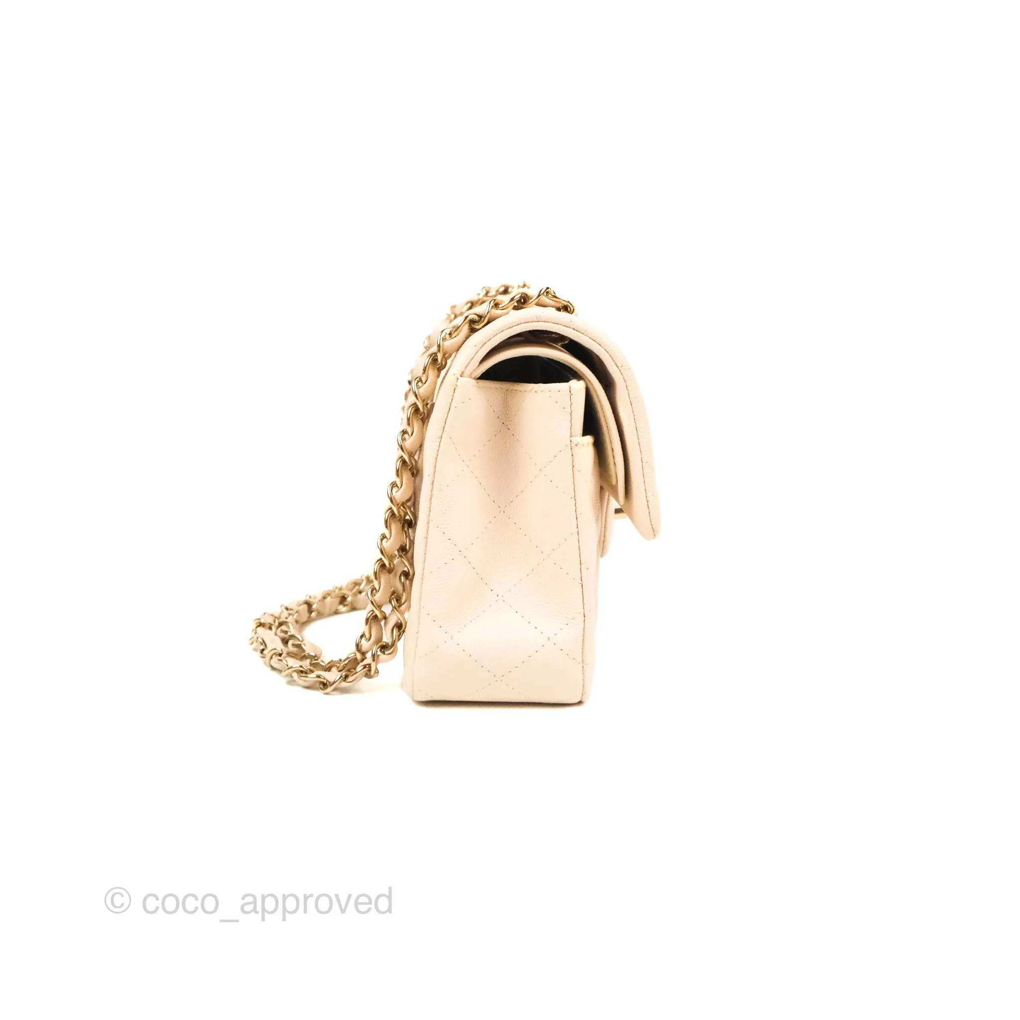 Chanel Small Classic Quilted Flap Light Ivory Beige Caviar Gold Hardware 20C