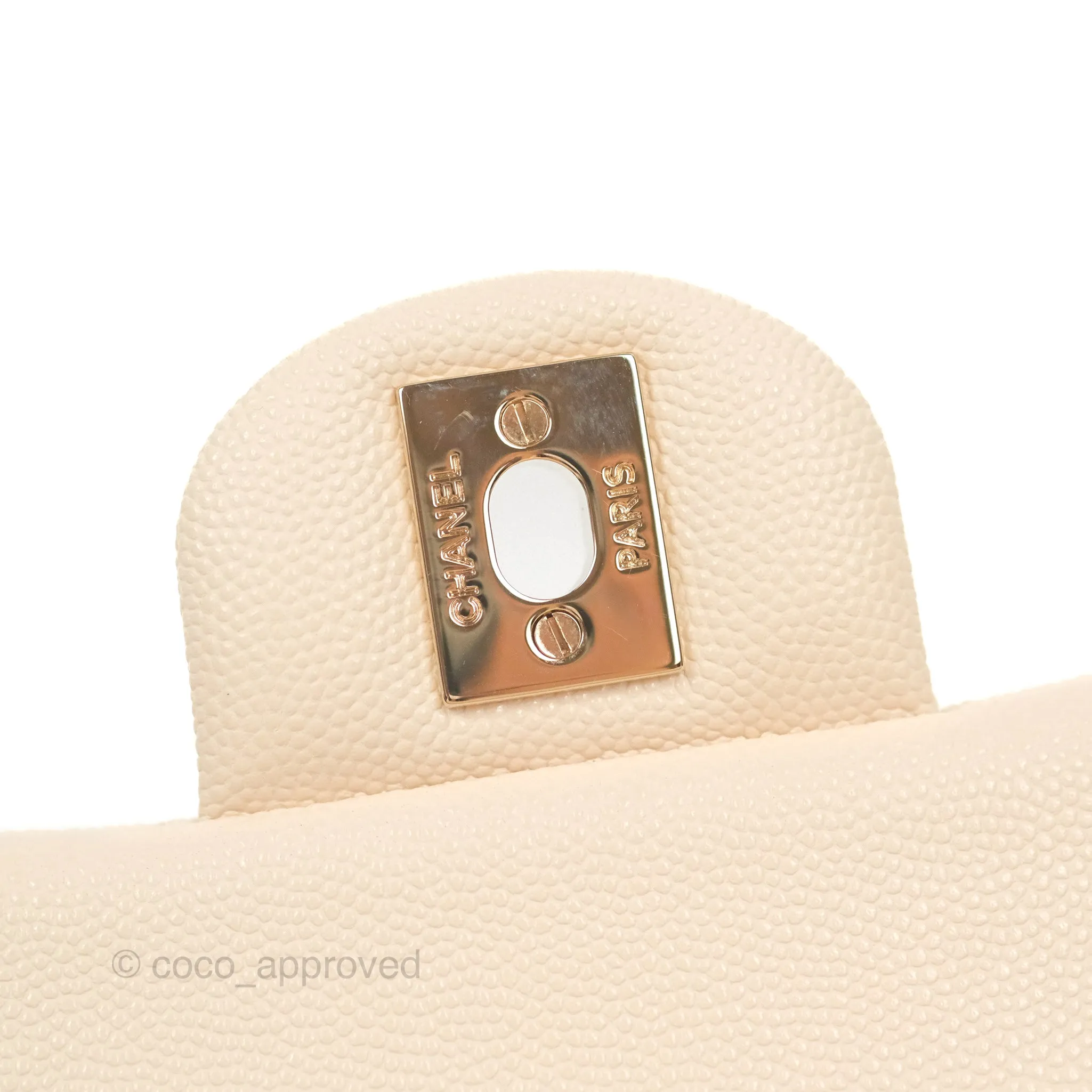 Chanel Small Classic Quilted Flap Light Ivory Beige Caviar Gold Hardware 20C