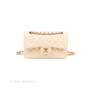 Chanel Small Classic Quilted Flap Light Ivory Beige Caviar Gold Hardware 20C